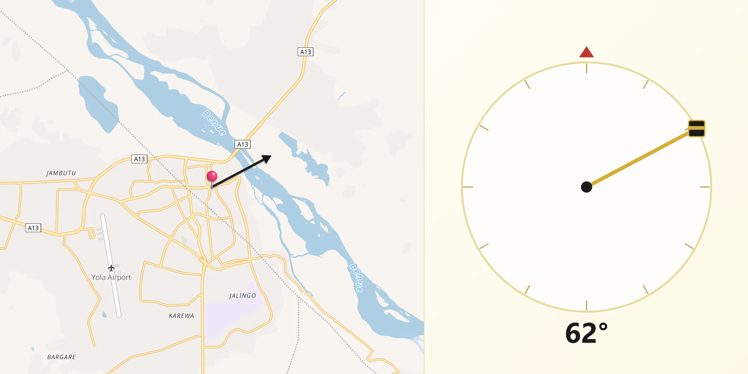 Qibla Direction from Jimeta