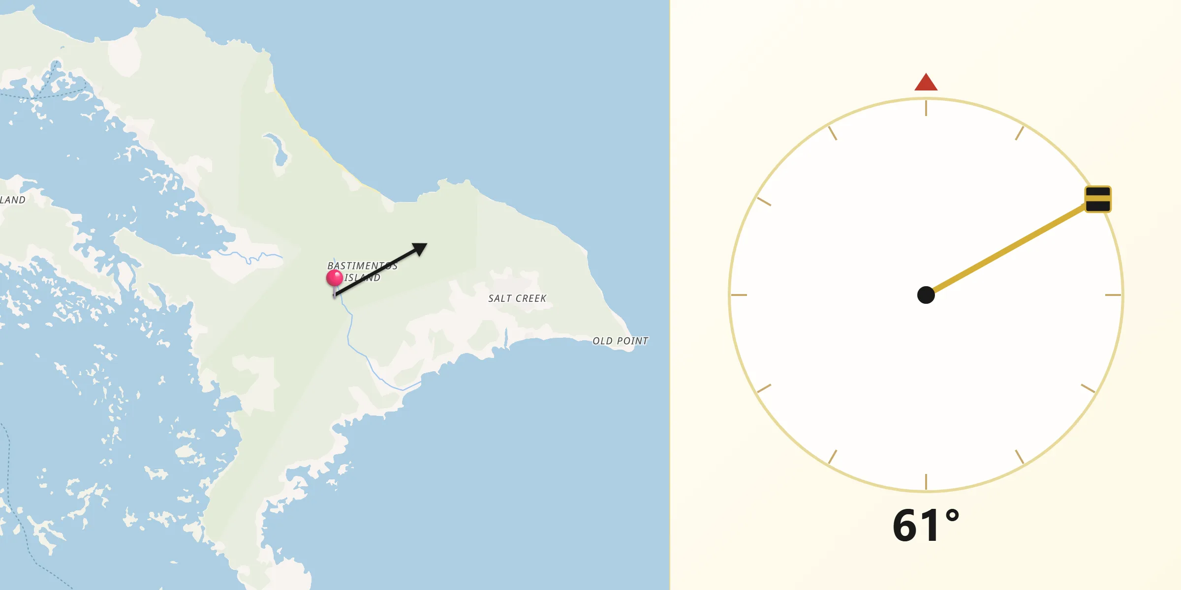Dirección de la Qibla desde Isla Bastimentos