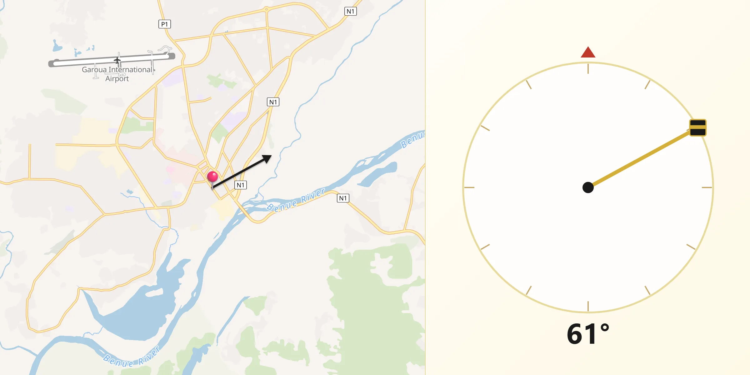 Direction vers la Qibla depuis Garoua