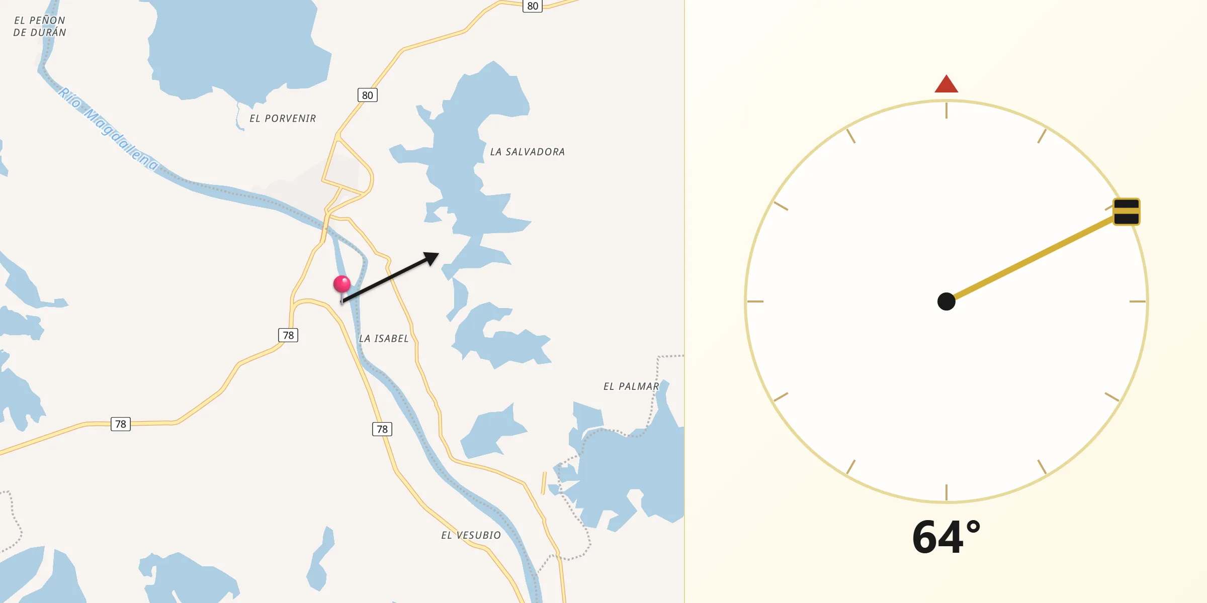 Dirección de la Qibla desde Talaigua Nuevo