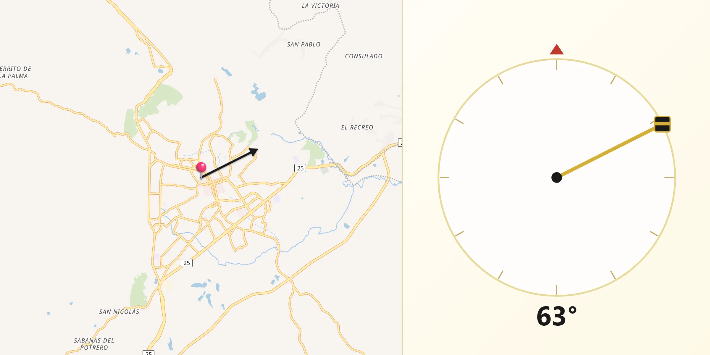 Dirección de la Qibla desde Sincelejo