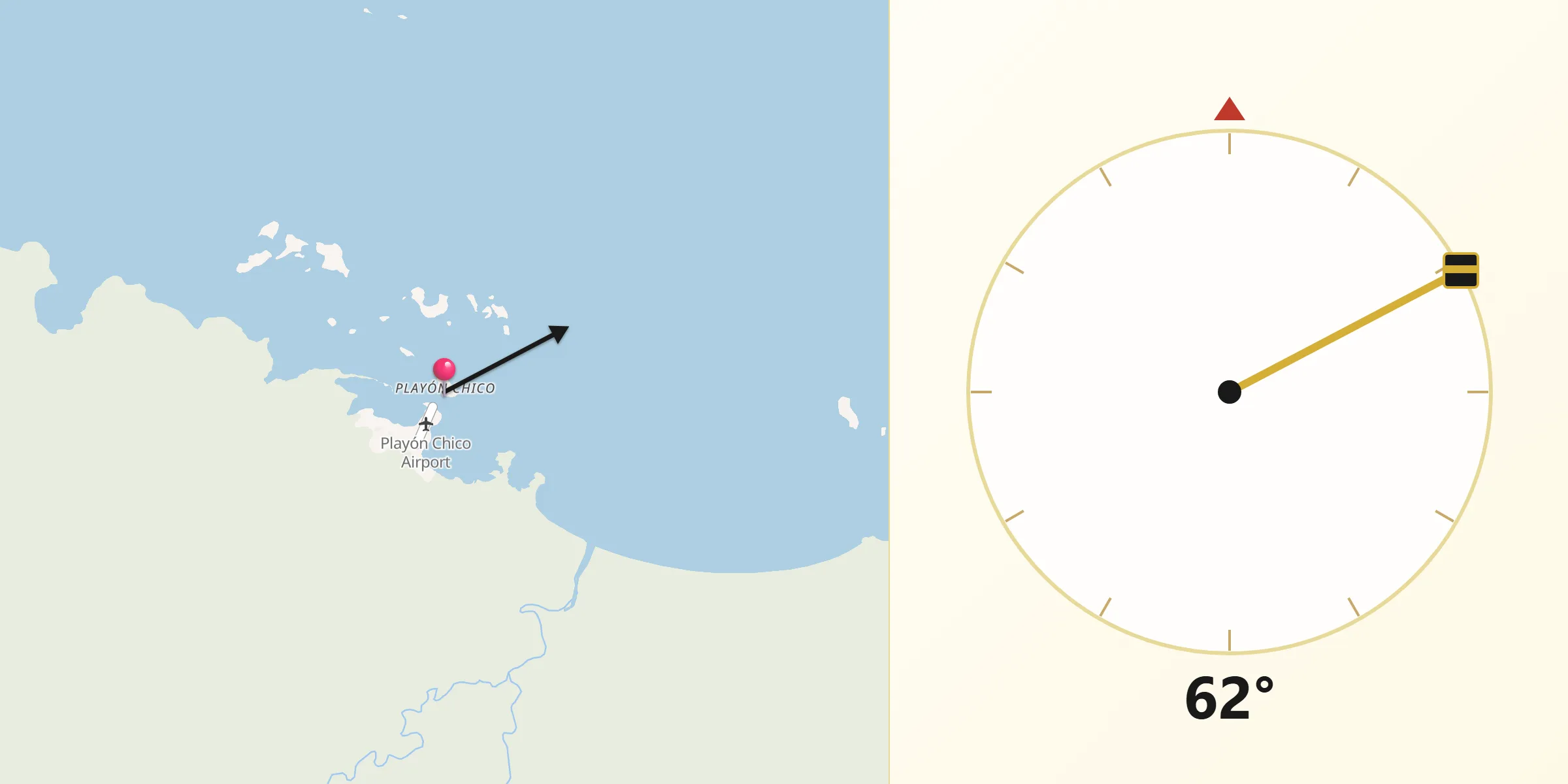 Dirección de la Qibla desde Playón Chico