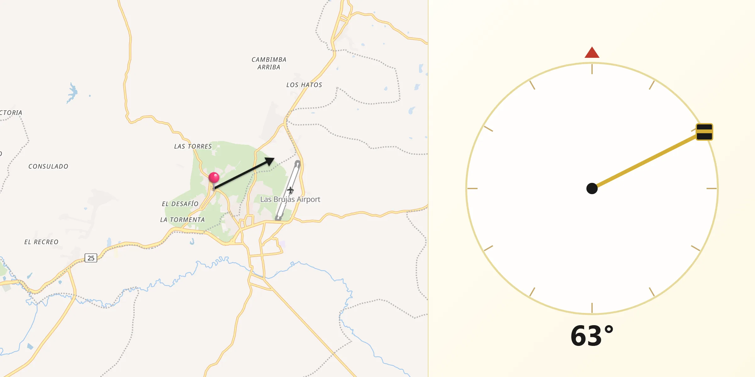 Dirección de la Qibla desde Morroa