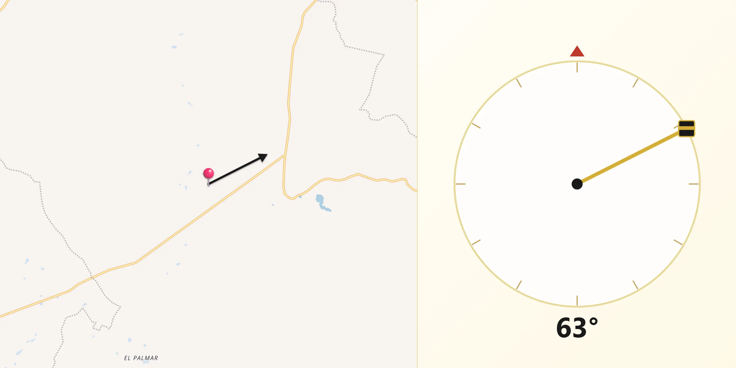 Dirección de la Qibla desde Palmito