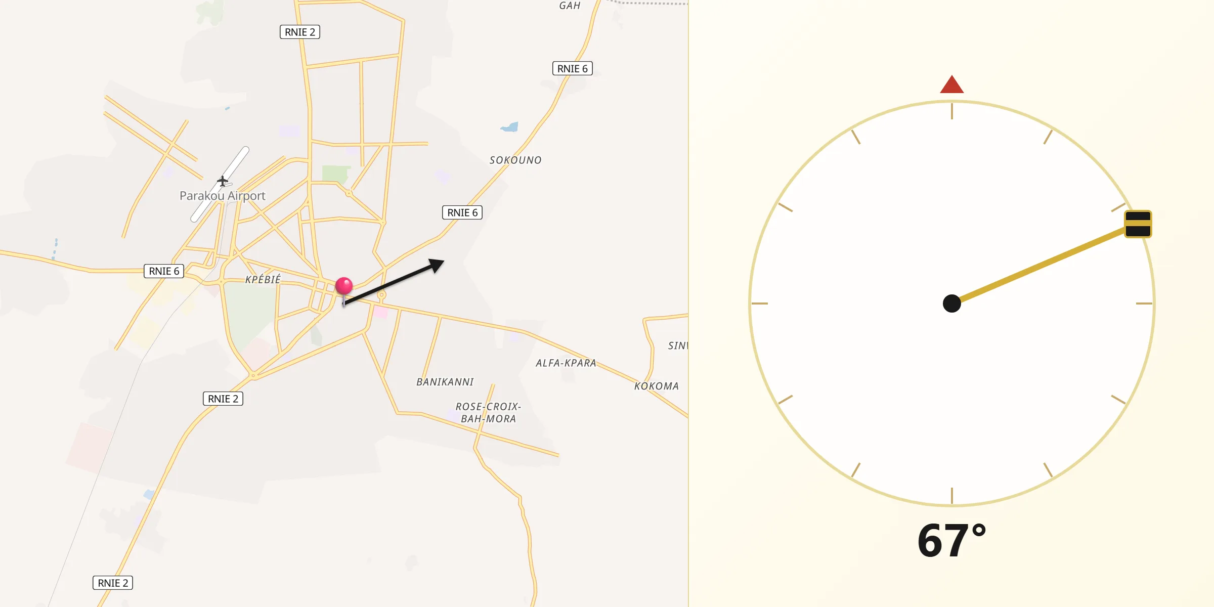 Direction vers la Qibla depuis Parakou