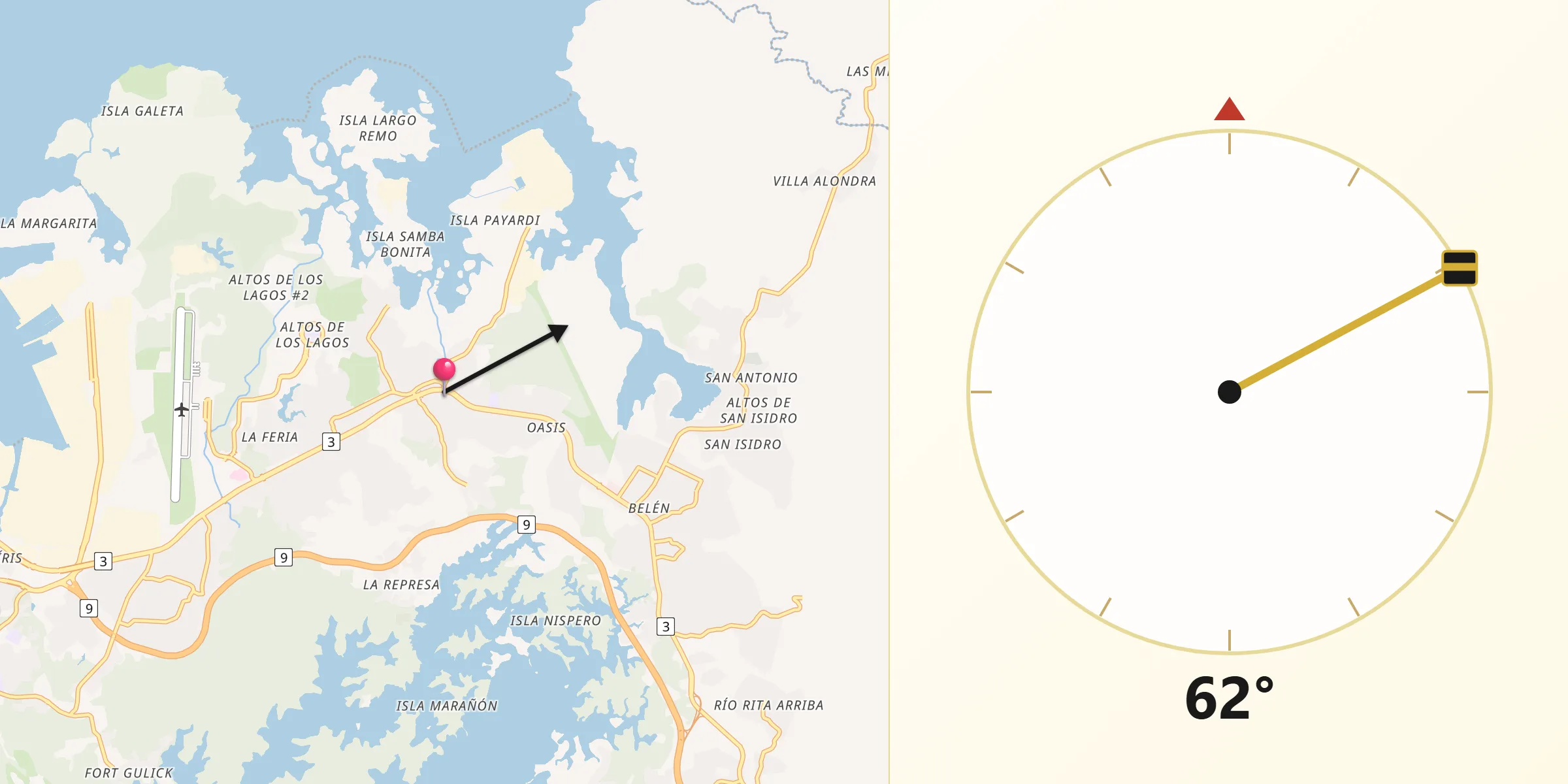 Dirección de la Qibla desde Cativá