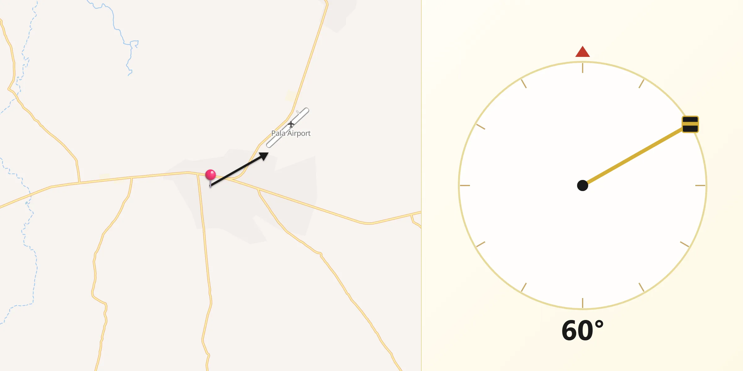 Direction vers la Qibla depuis Pala