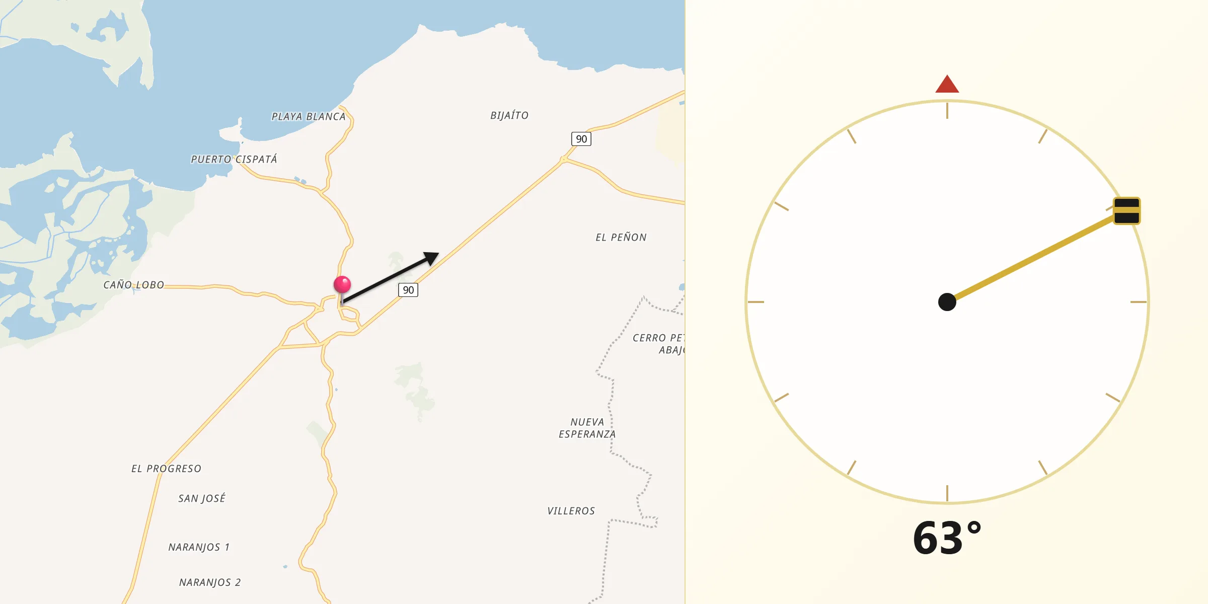 Dirección de la Qibla desde San Antero