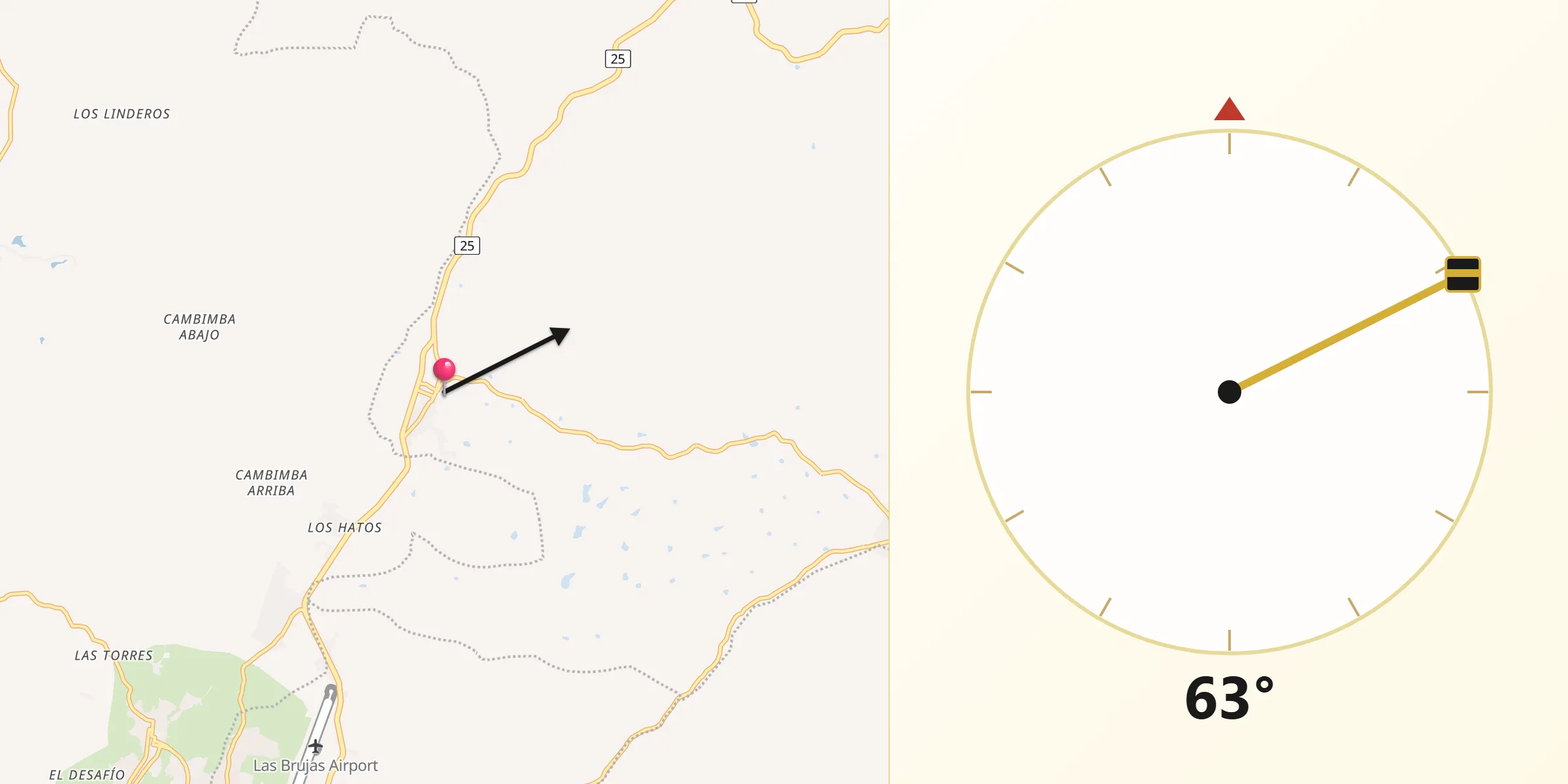 Dirección de la Qibla desde Los Palmitos