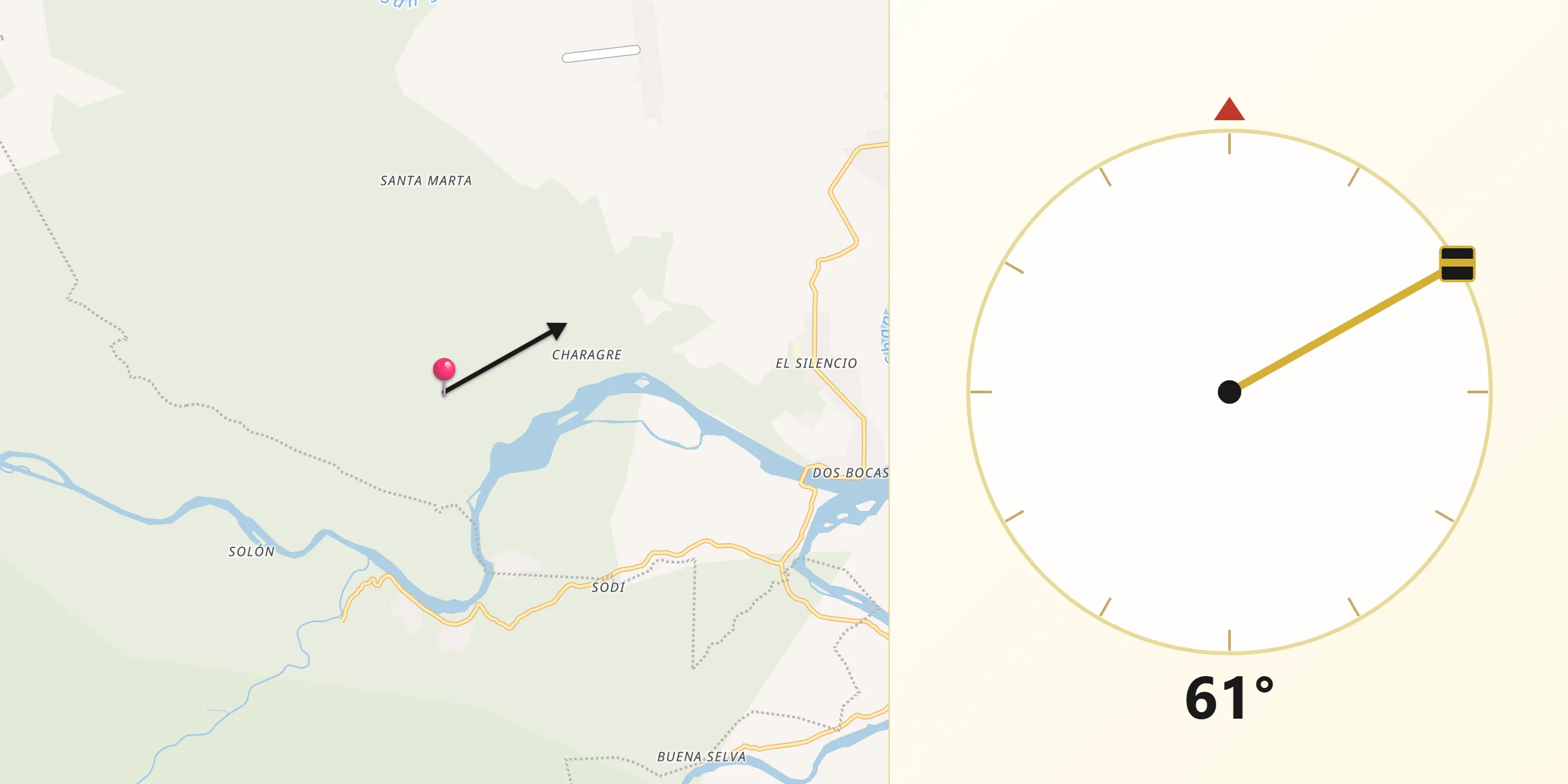 Dirección de la Qibla desde Teribe