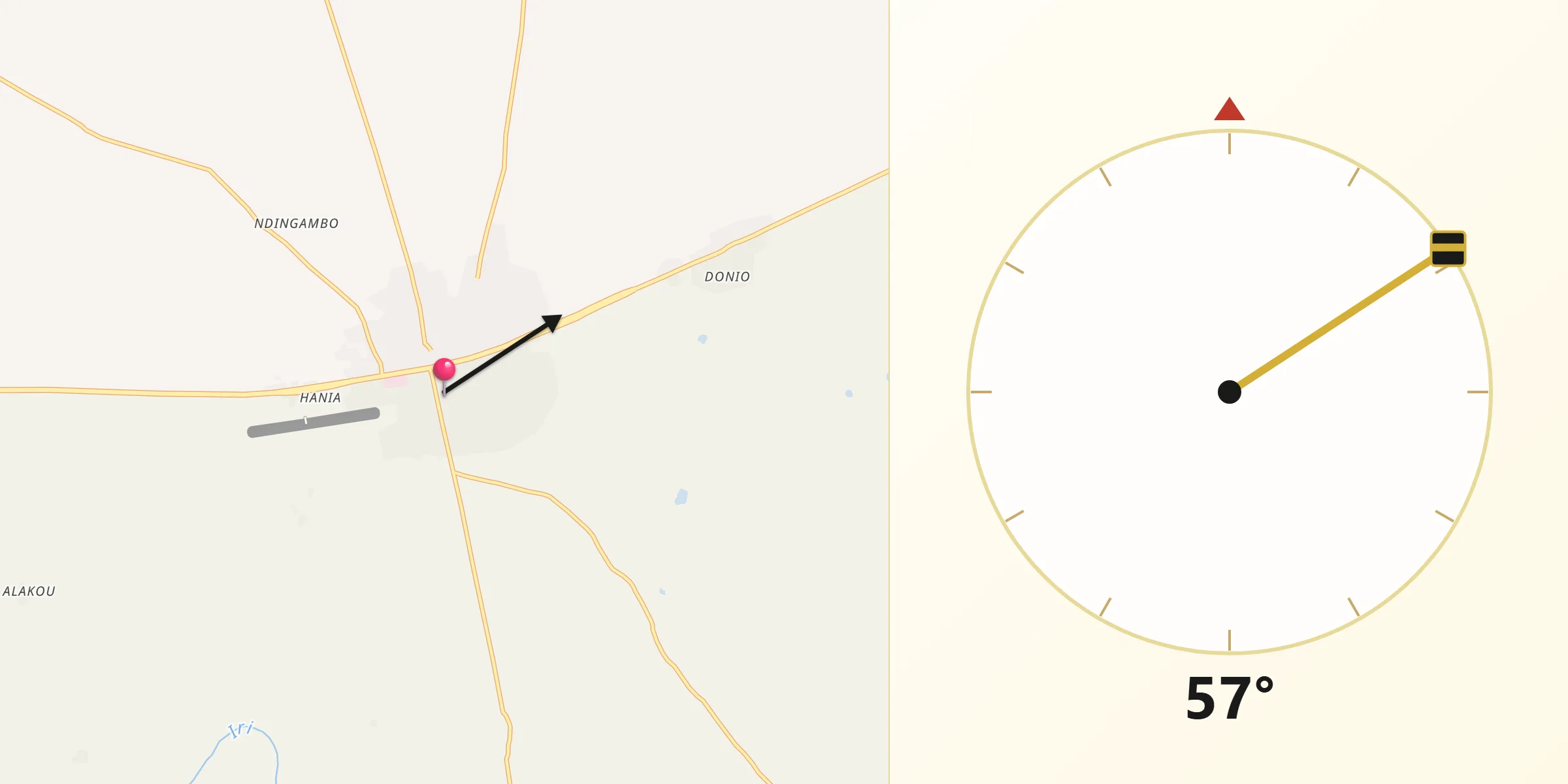 Direction vers la Qibla depuis Kyabé