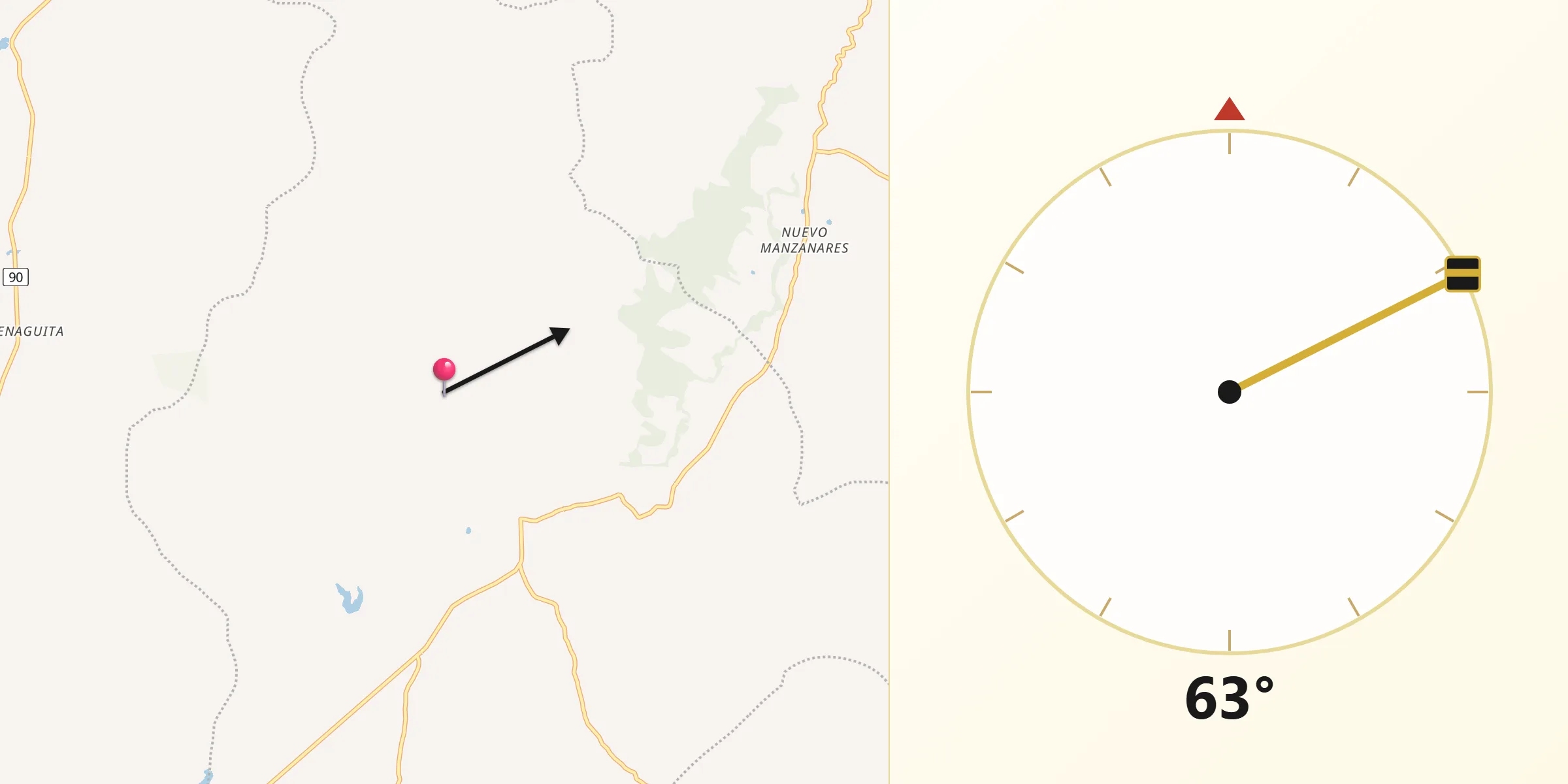 Dirección de la Qibla desde Coloso