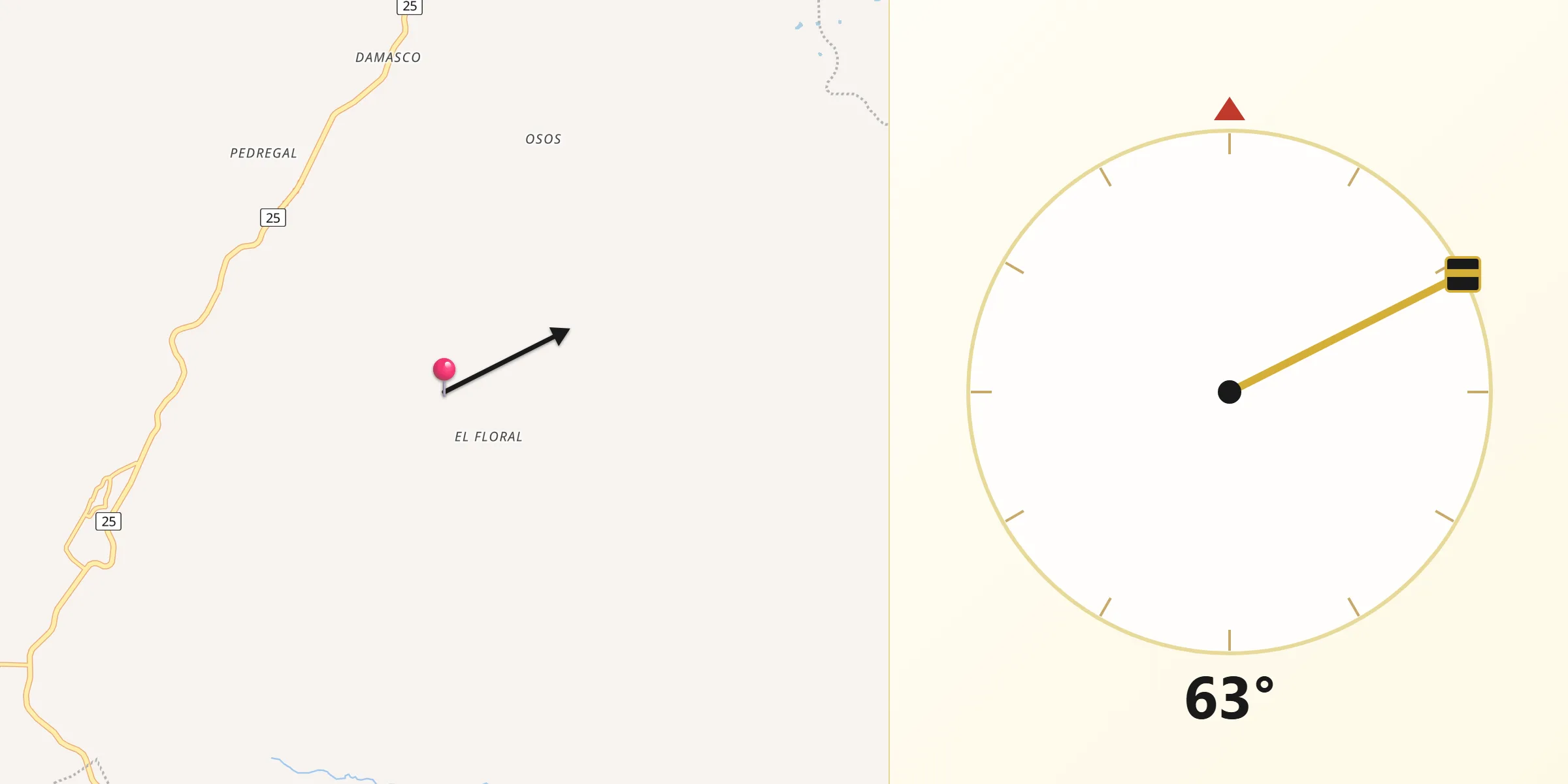Dirección de la Qibla desde Ovejas