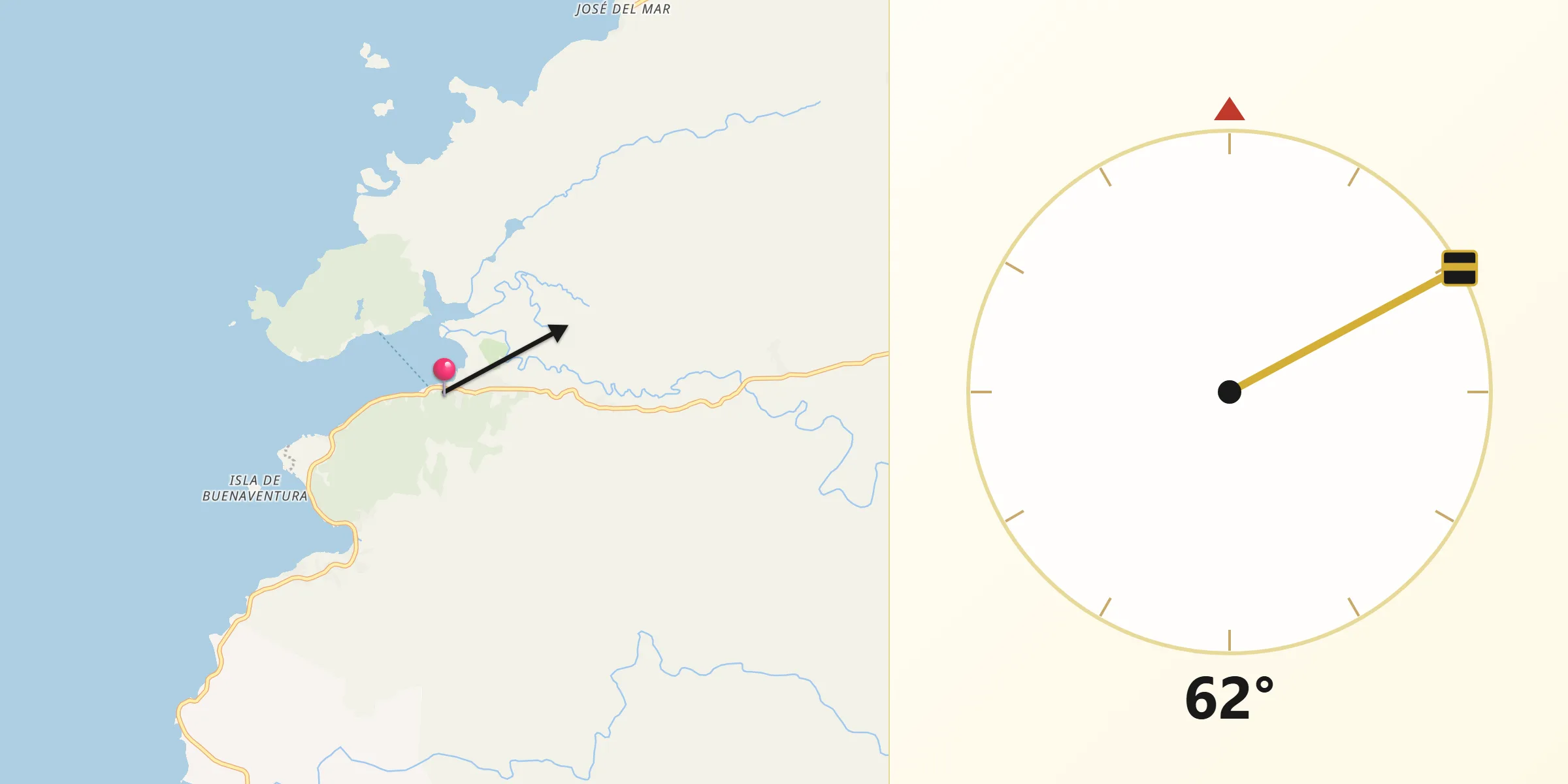 Dirección de la Qibla desde Portobelo