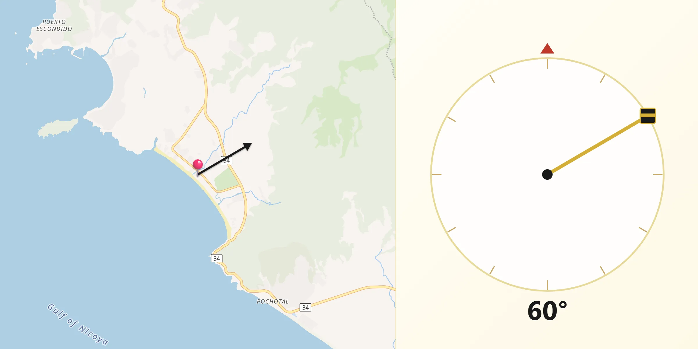 Dirección de la Qibla desde Jacó