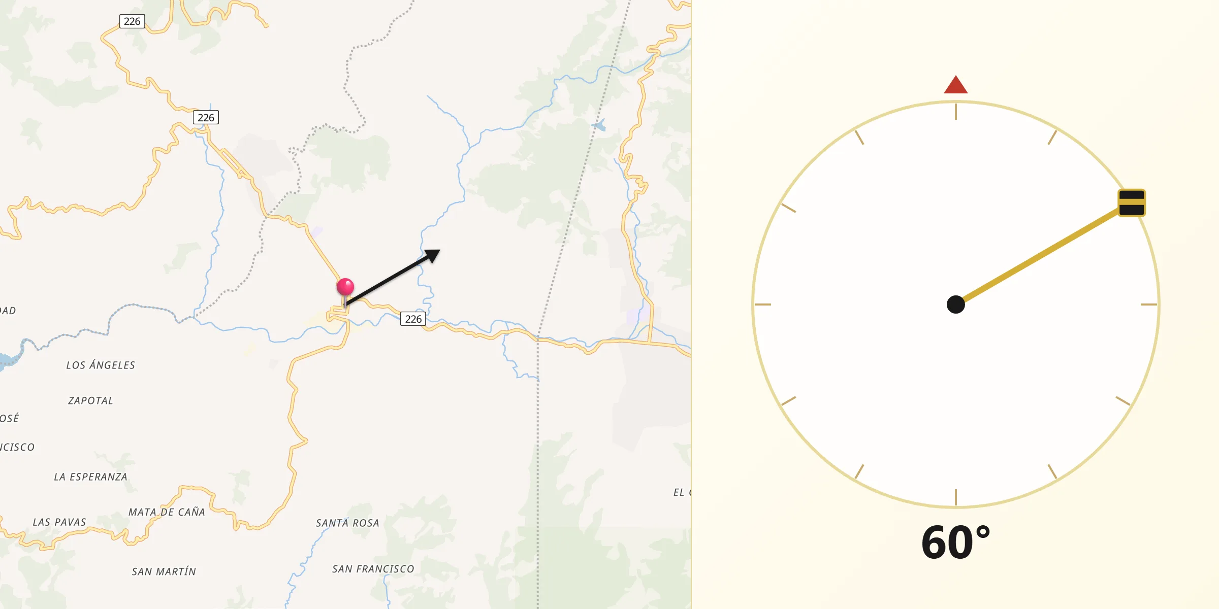 Dirección de la Qibla desde Tarrazú