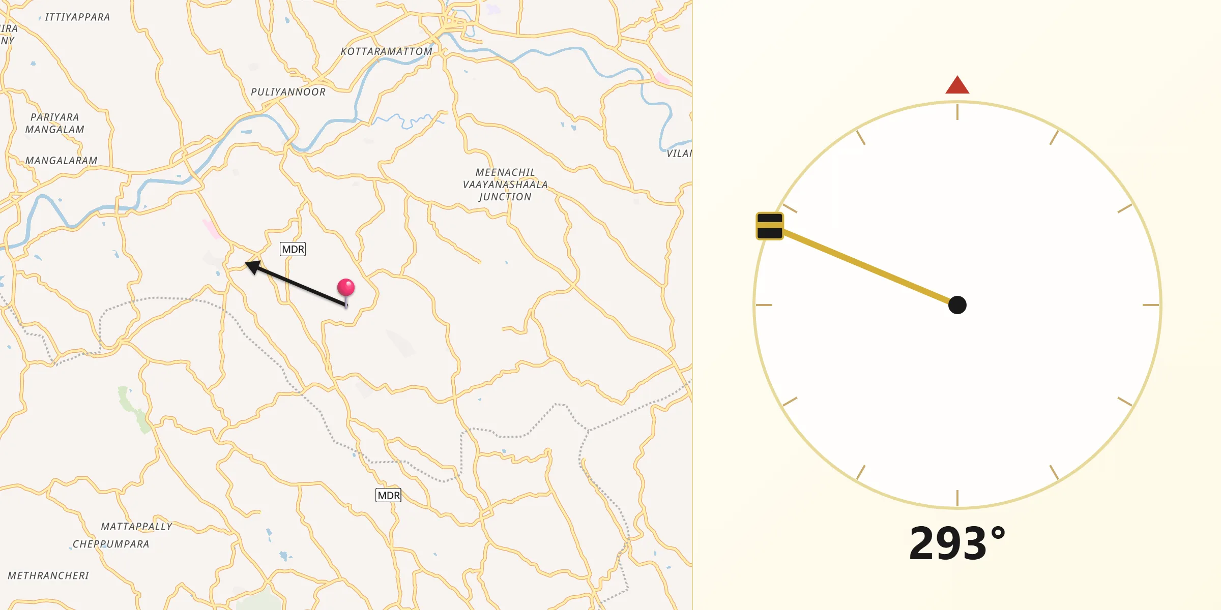 Qibla Direction from Kottayam