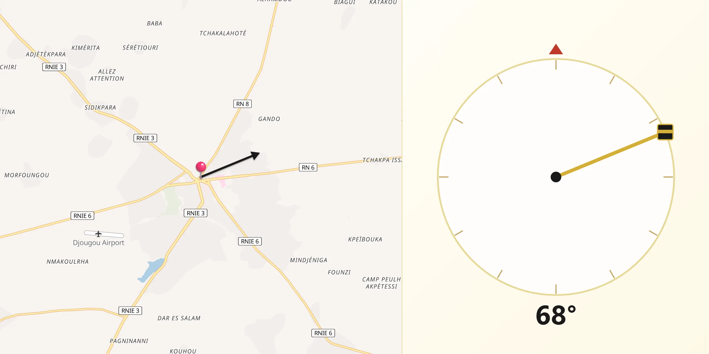 Direction vers la Qibla depuis Djougou