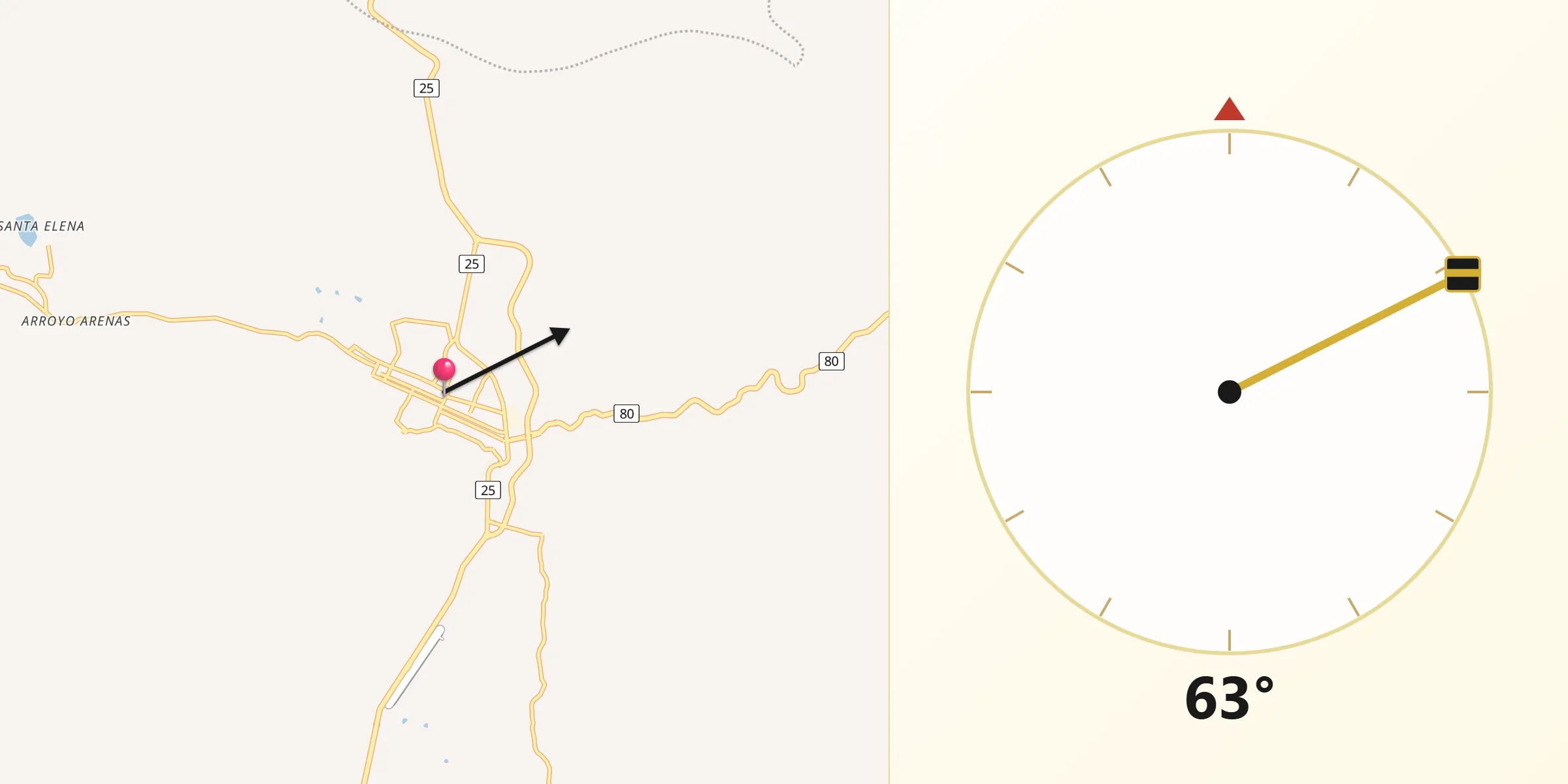 Dirección de la Qibla desde El Carmen de Bolívar