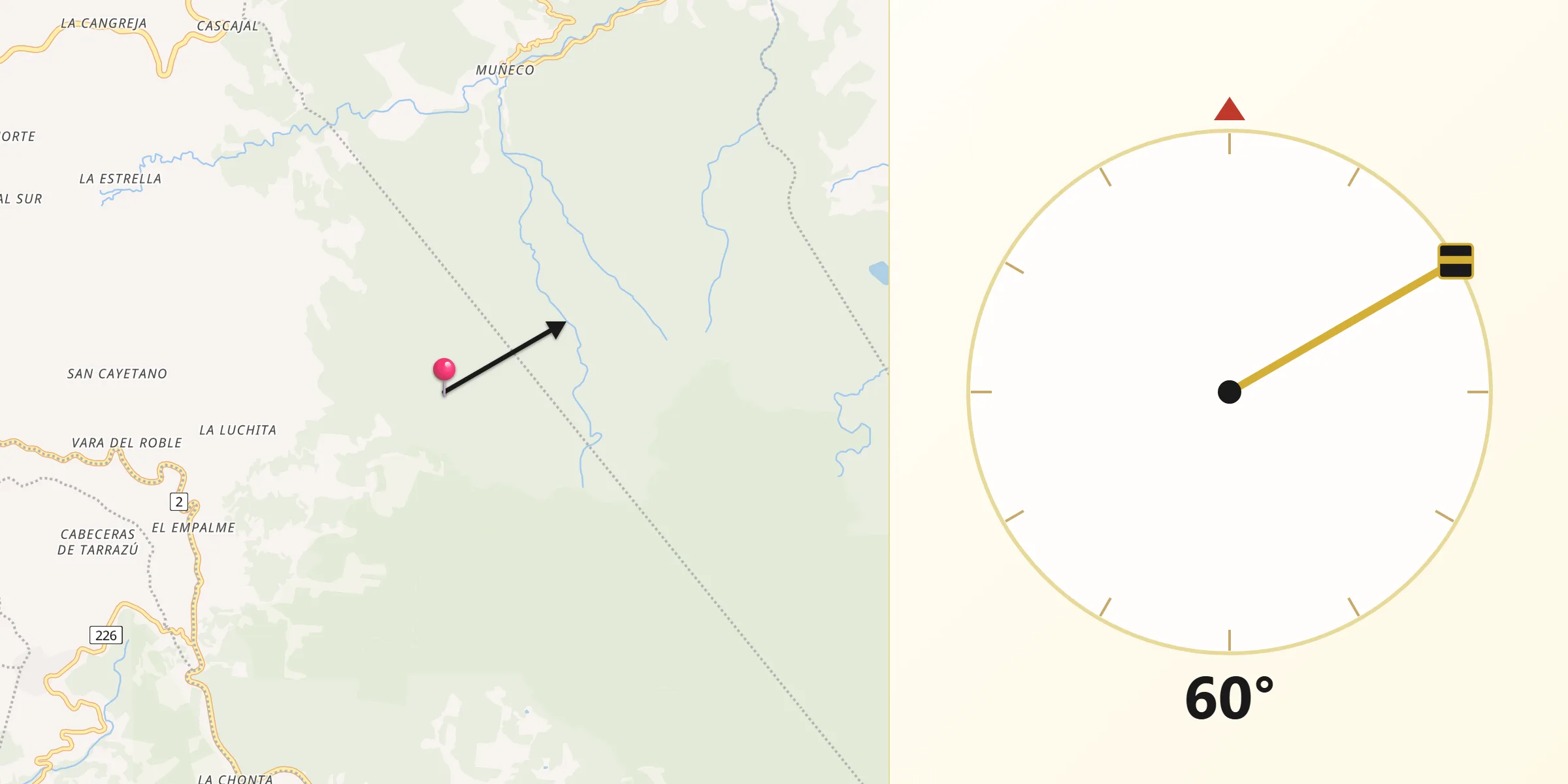 Dirección de la Qibla desde El Guarco