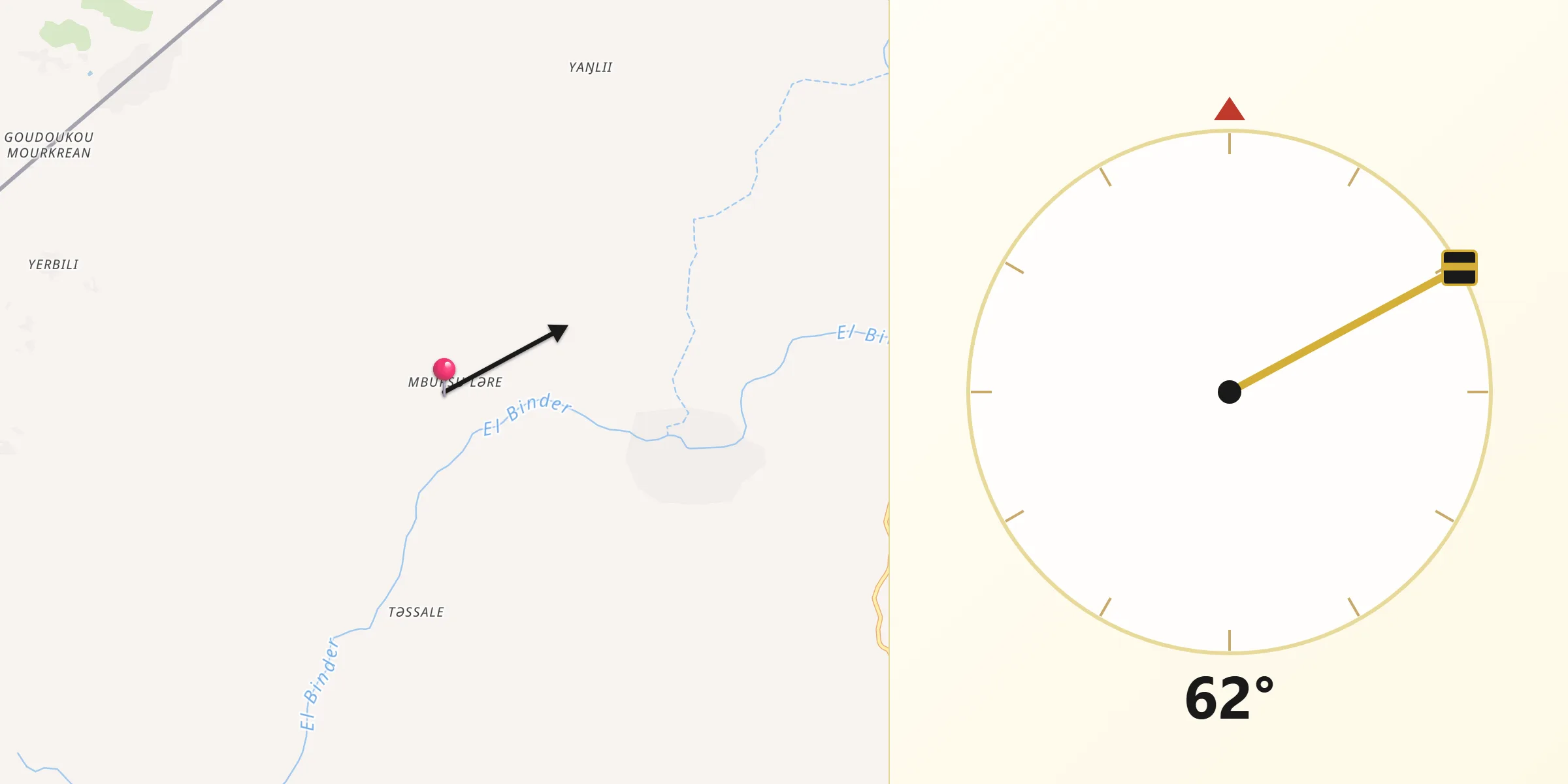 Direction vers la Qibla depuis Mboursou Léré