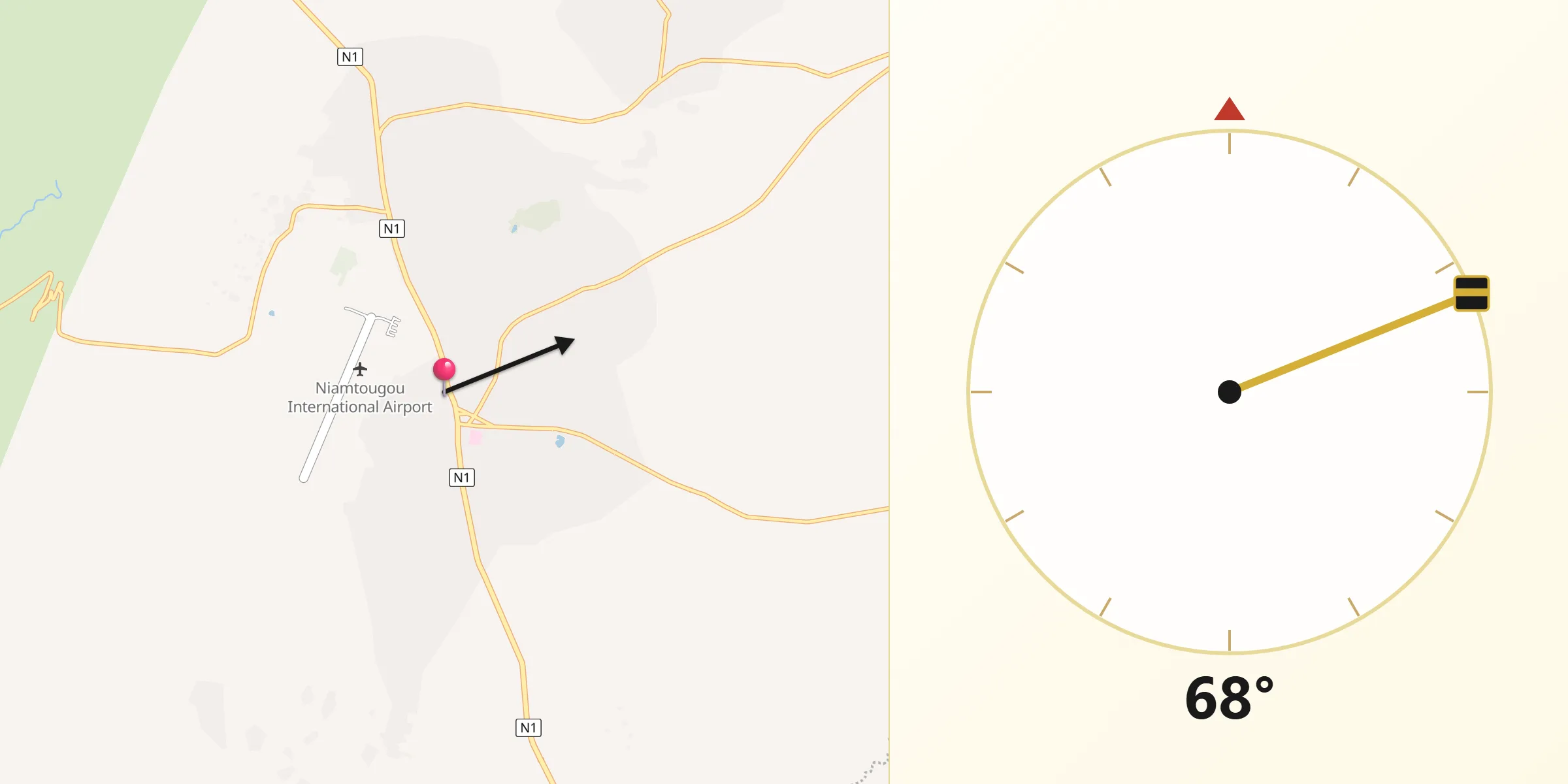 Direction vers la Qibla depuis Niamtougou