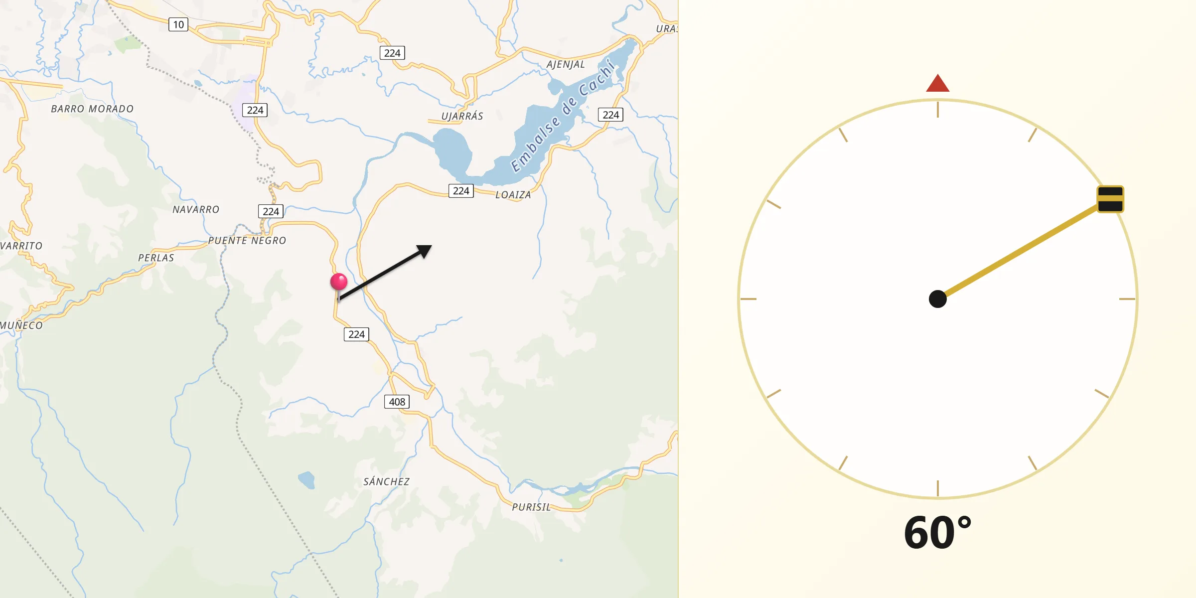 Dirección de la Qibla desde Orosí