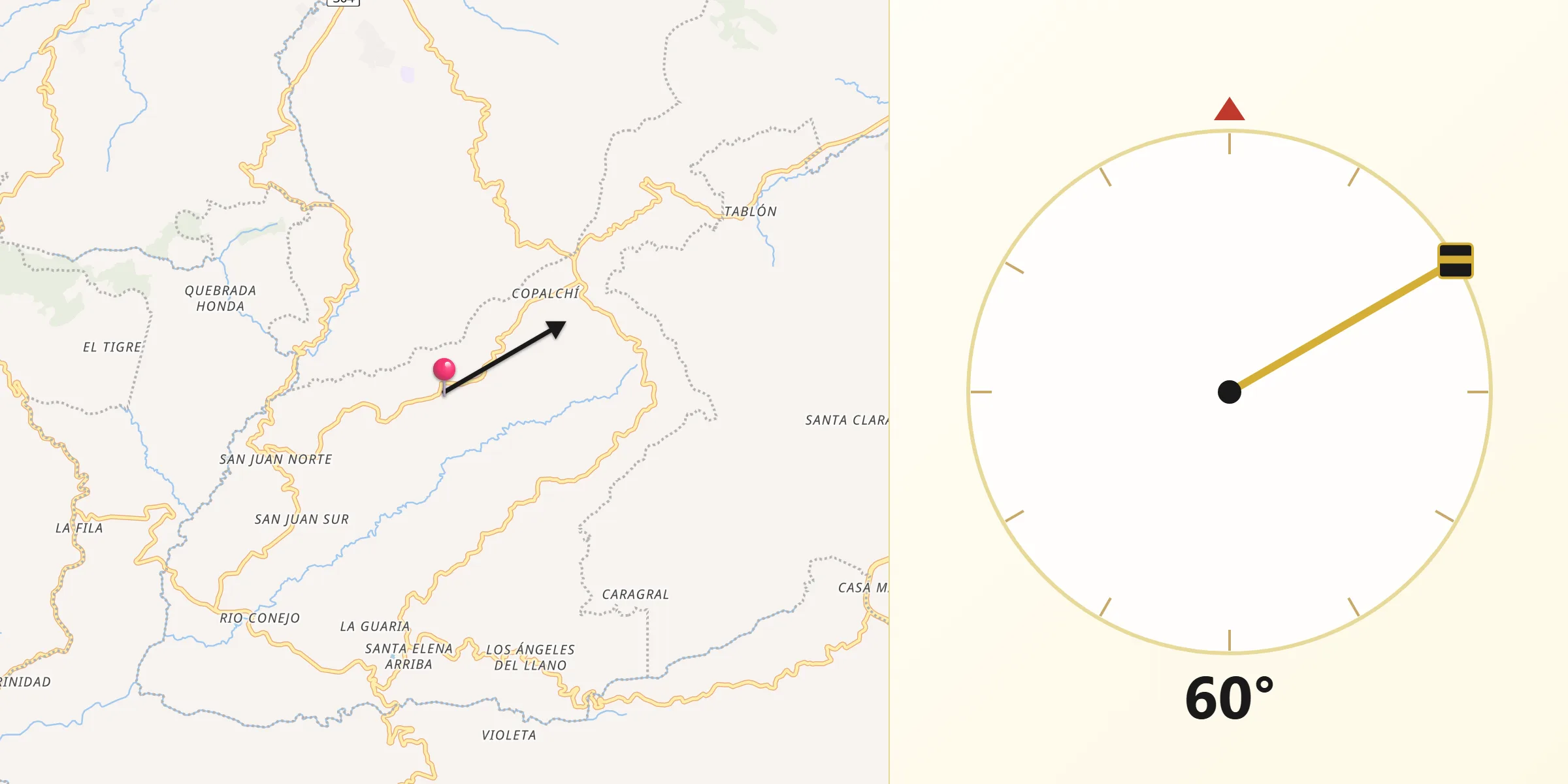 Dirección de la Qibla desde Pacayas