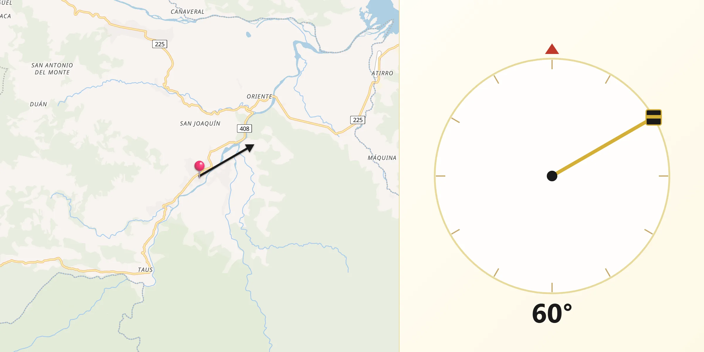 Dirección de la Qibla desde Pejibaye
