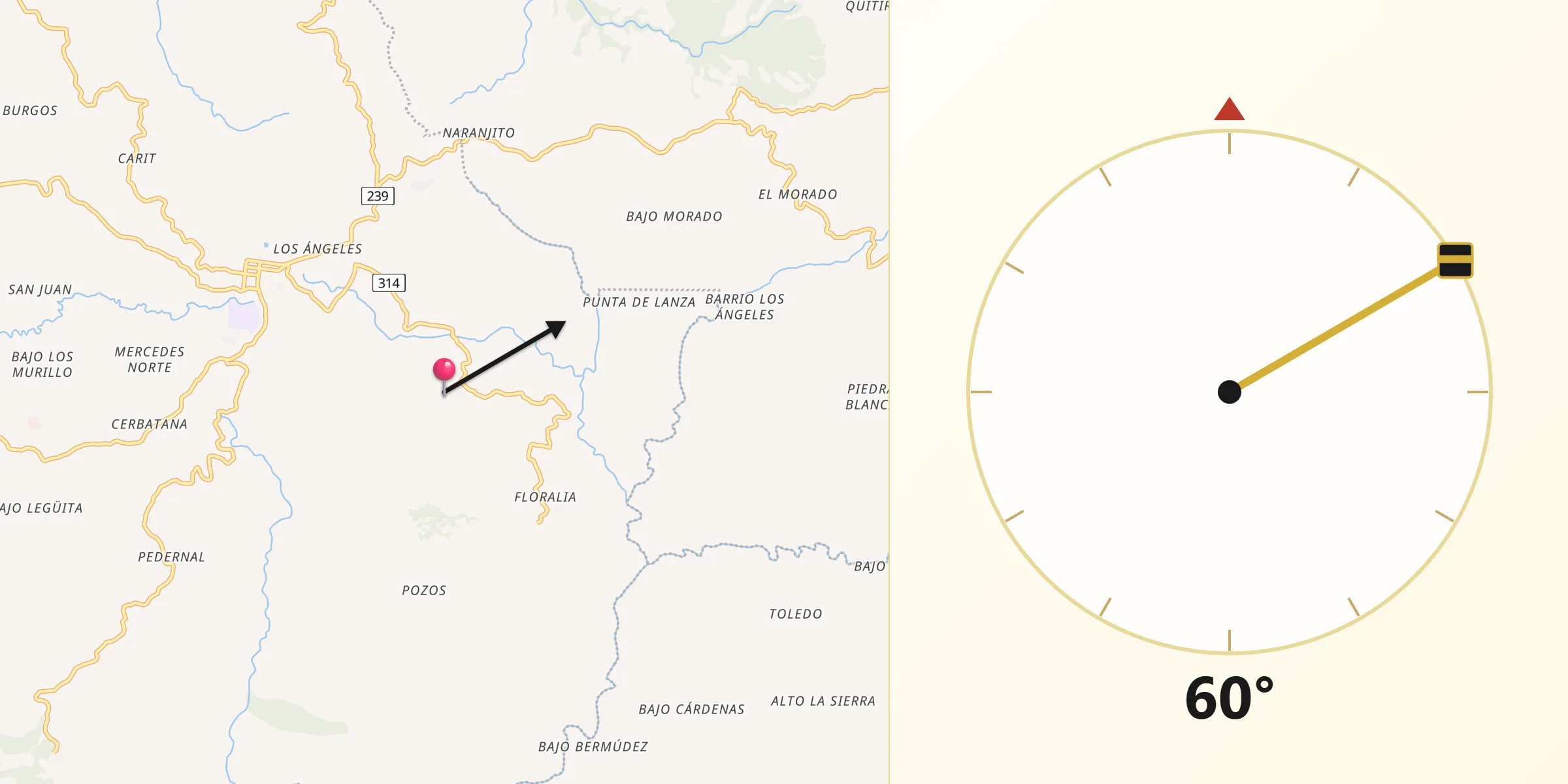 Dirección de la Qibla desde San Rafael Abajo