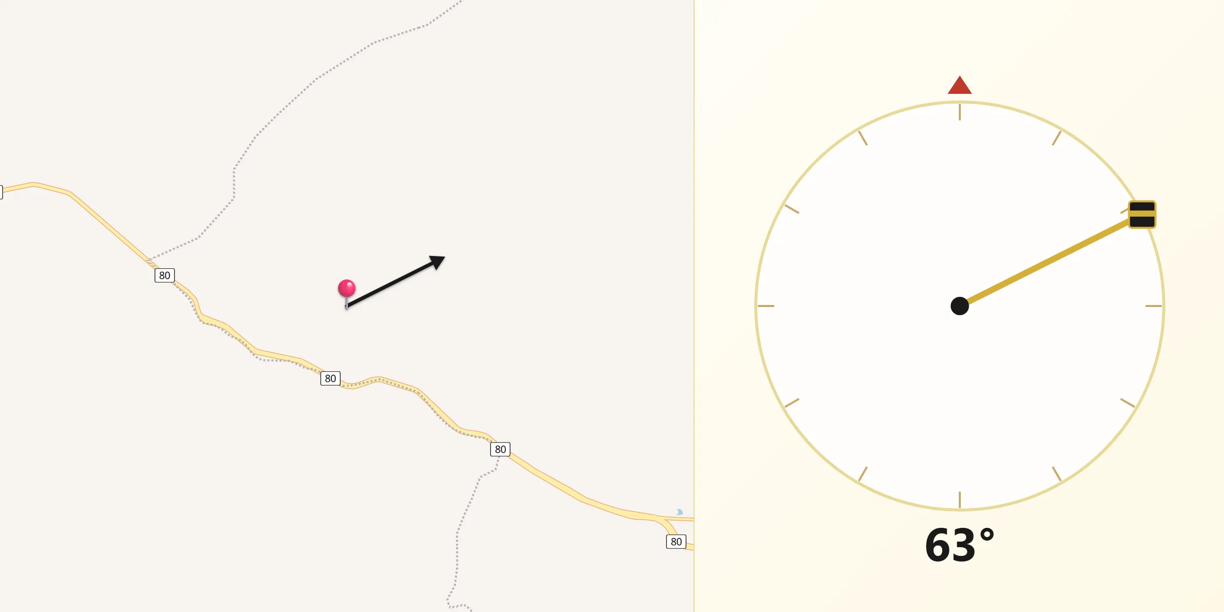 Dirección de la Qibla desde Concordia