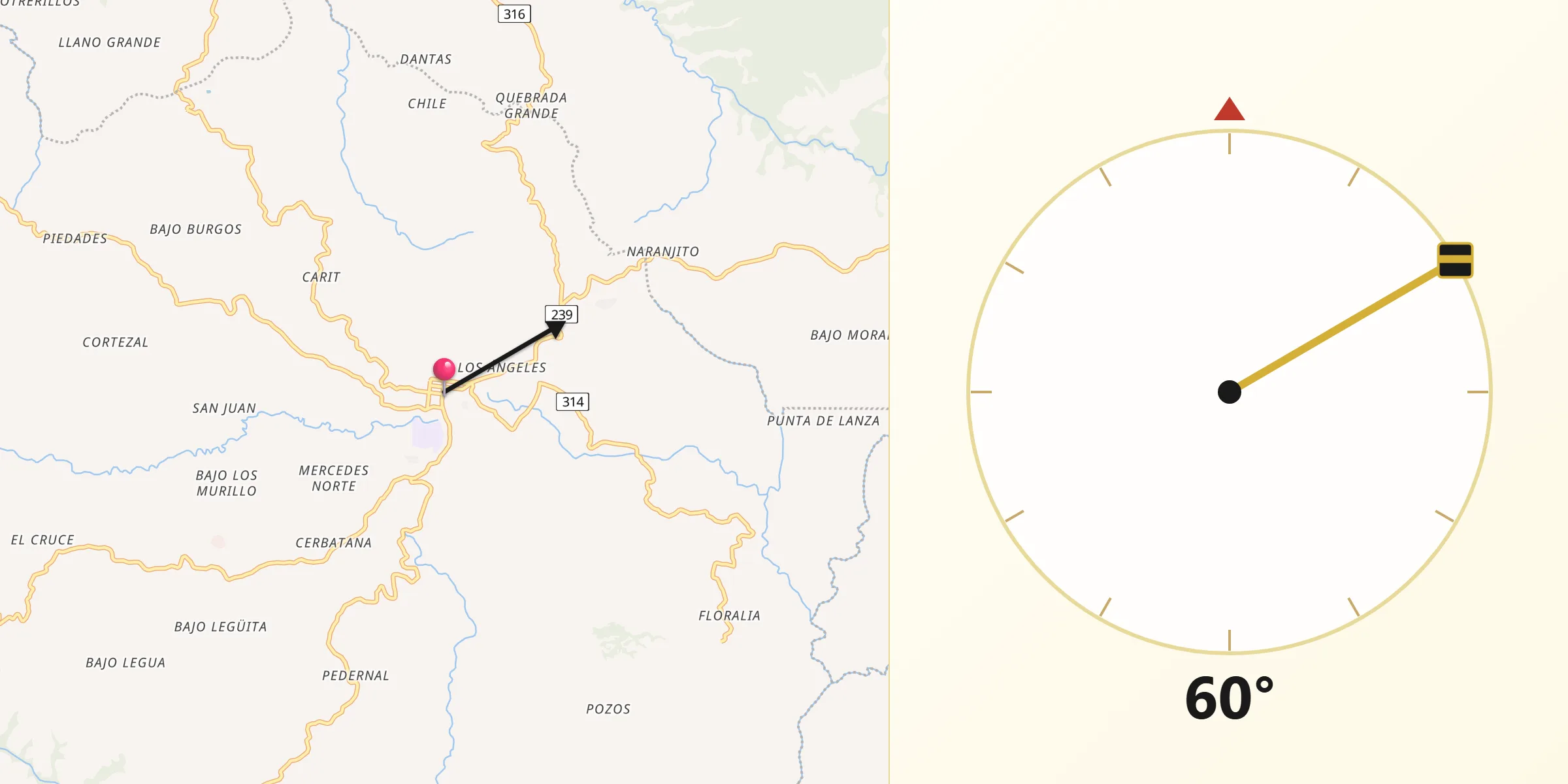 Dirección de la Qibla desde Santiago