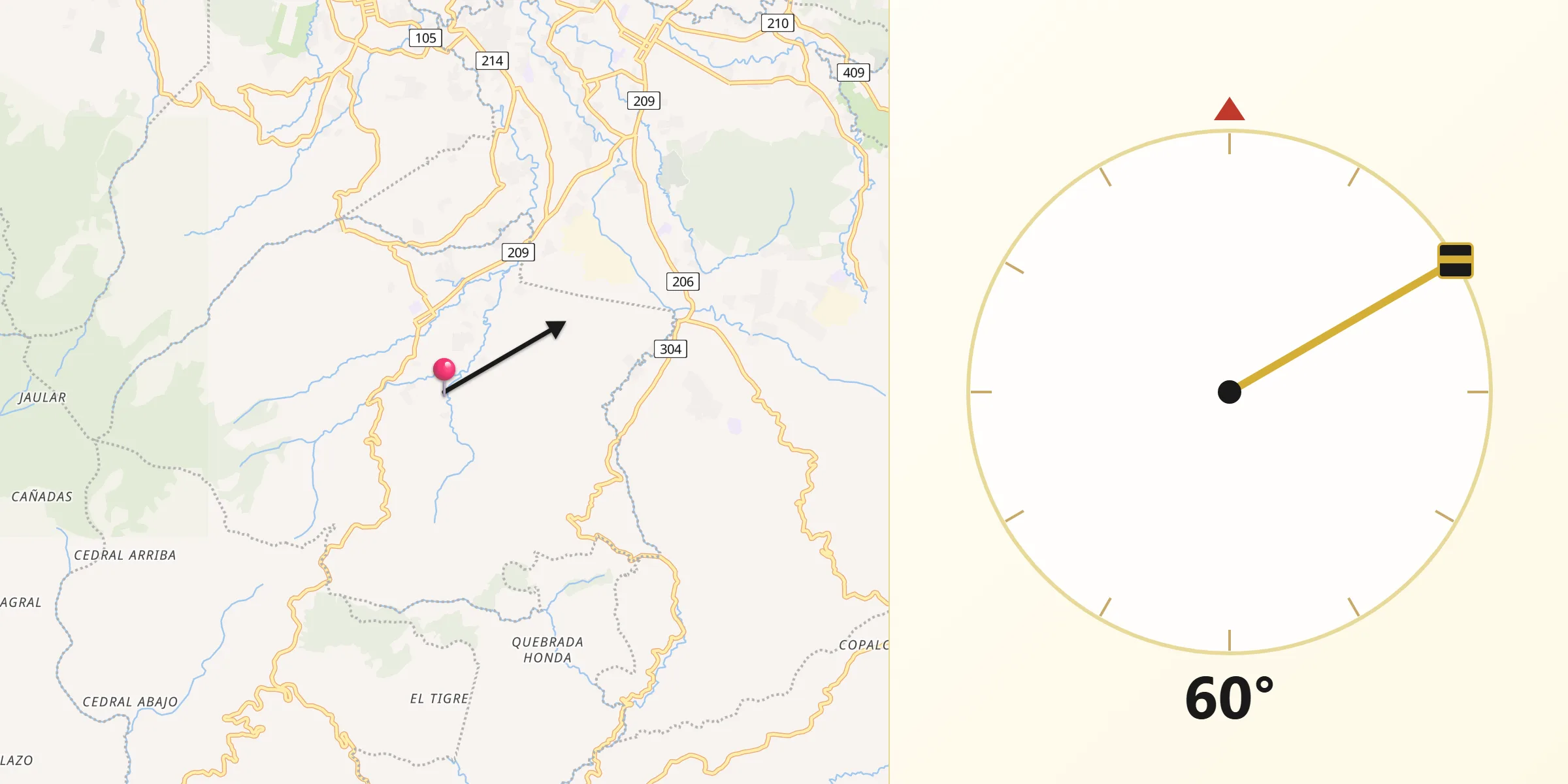 Dirección de la Qibla desde Salitrillos