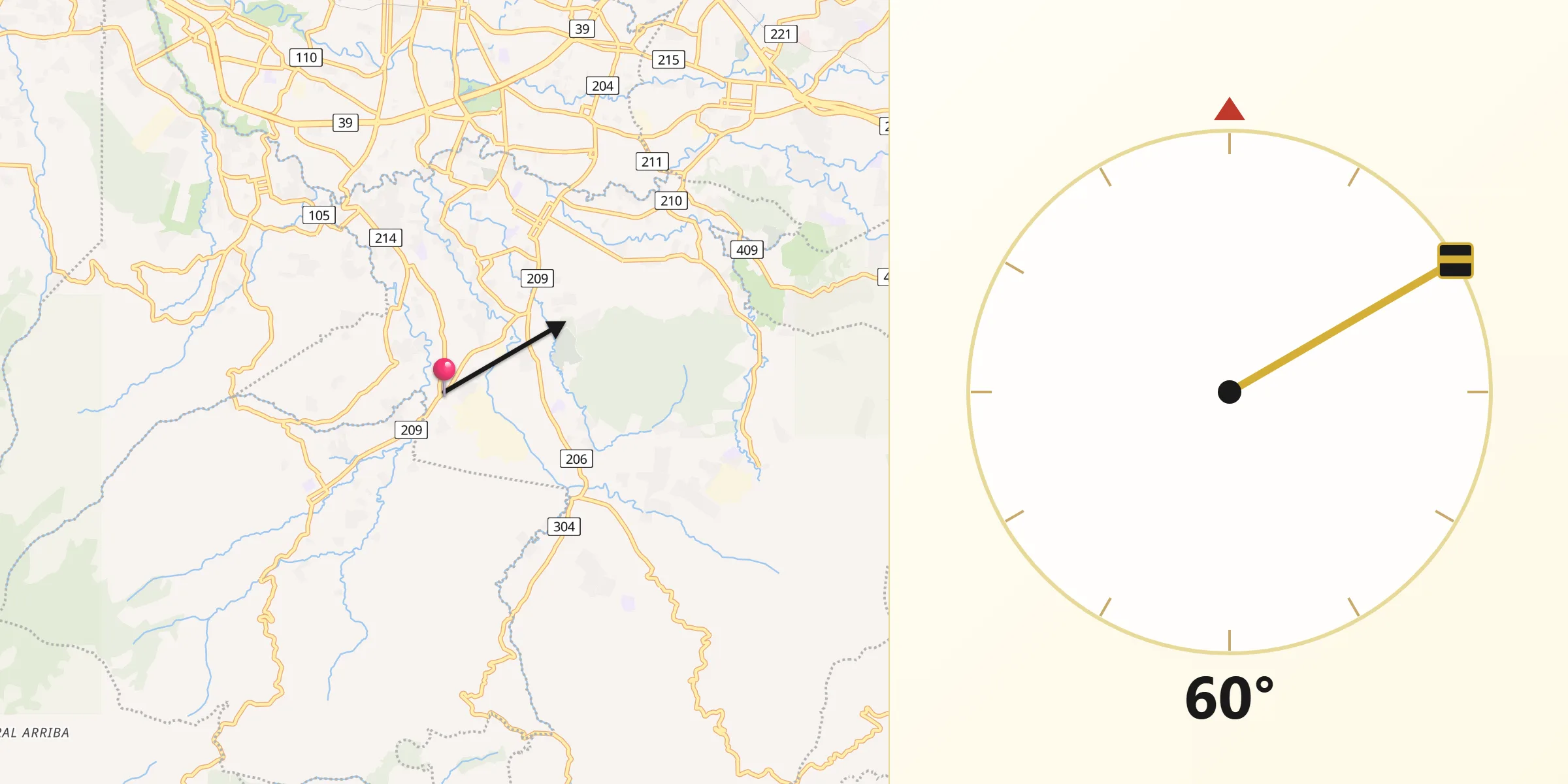 Dirección de la Qibla desde San Rafael Arriba