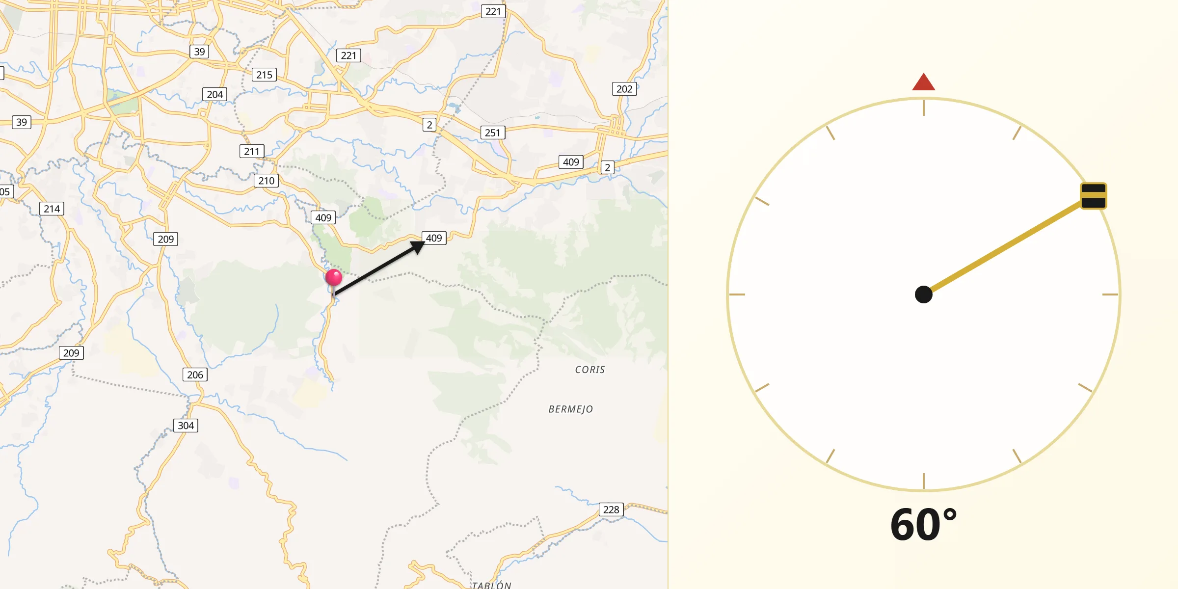 Dirección de la Qibla desde Patarrá