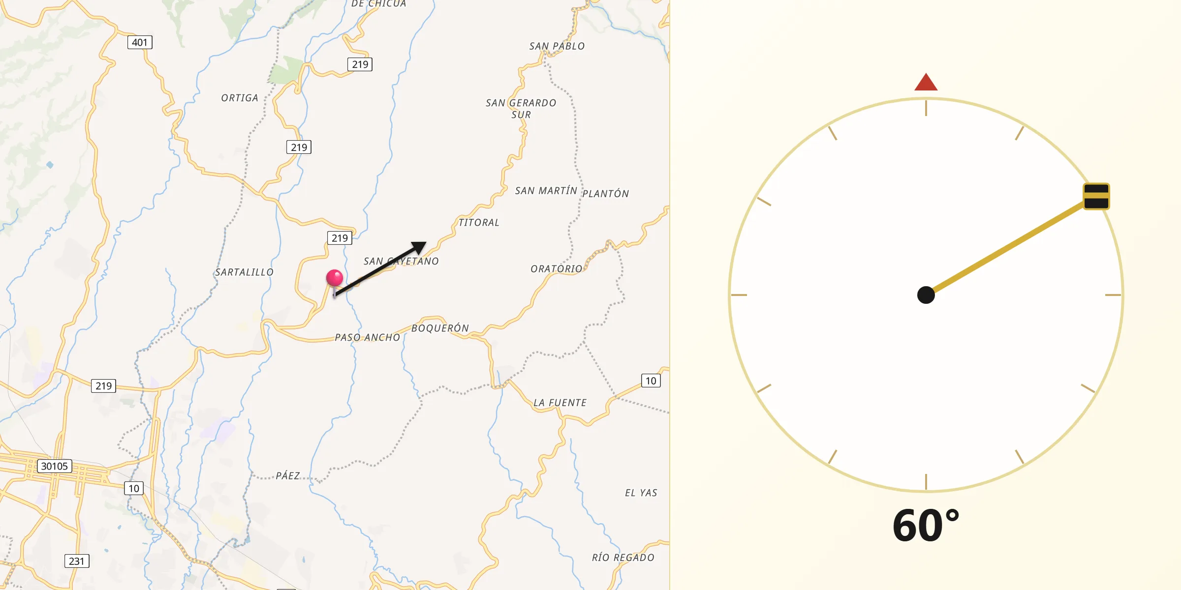 Dirección de la Qibla desde Cot