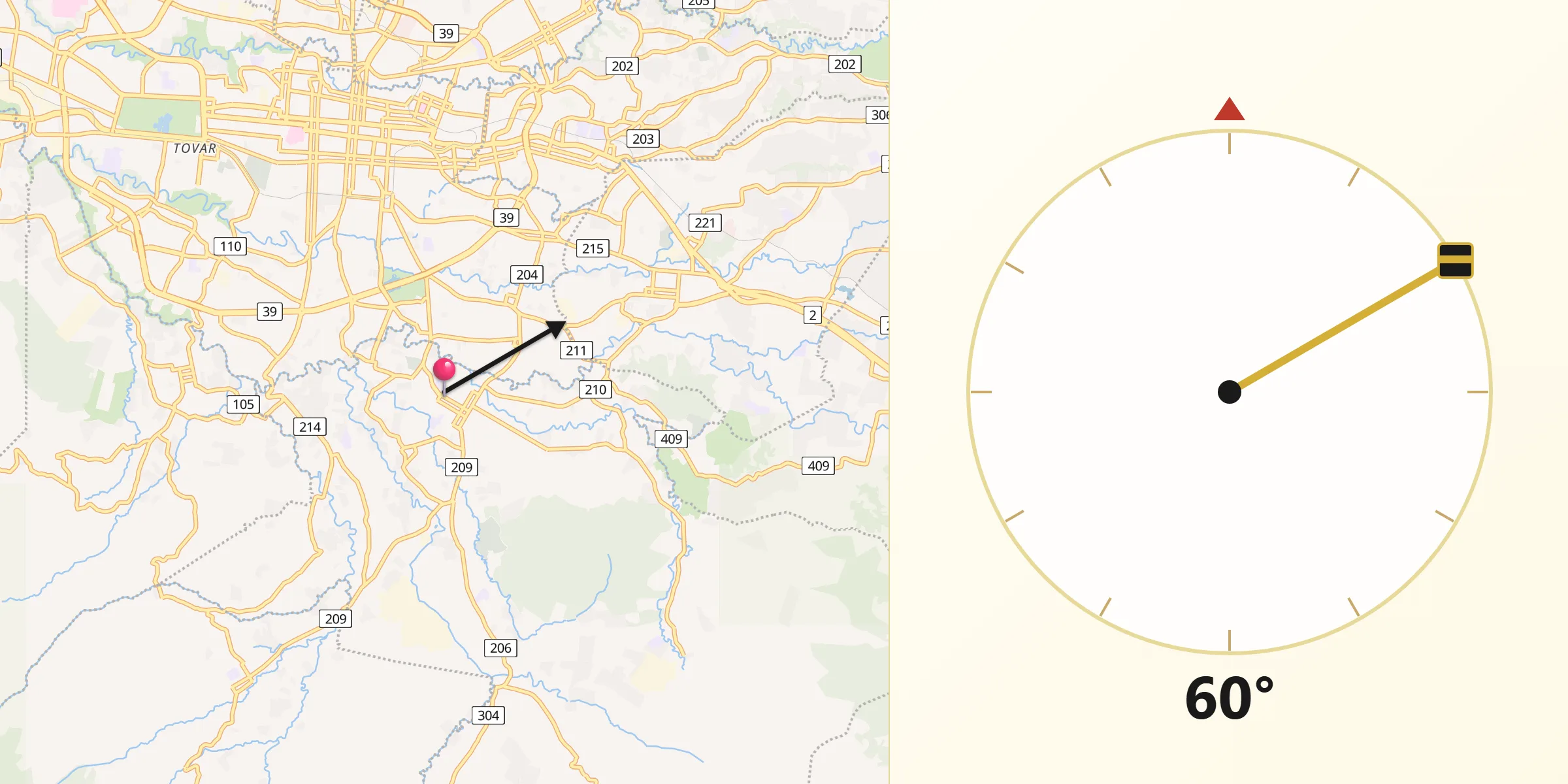 Dirección de la Qibla desde Desamparados