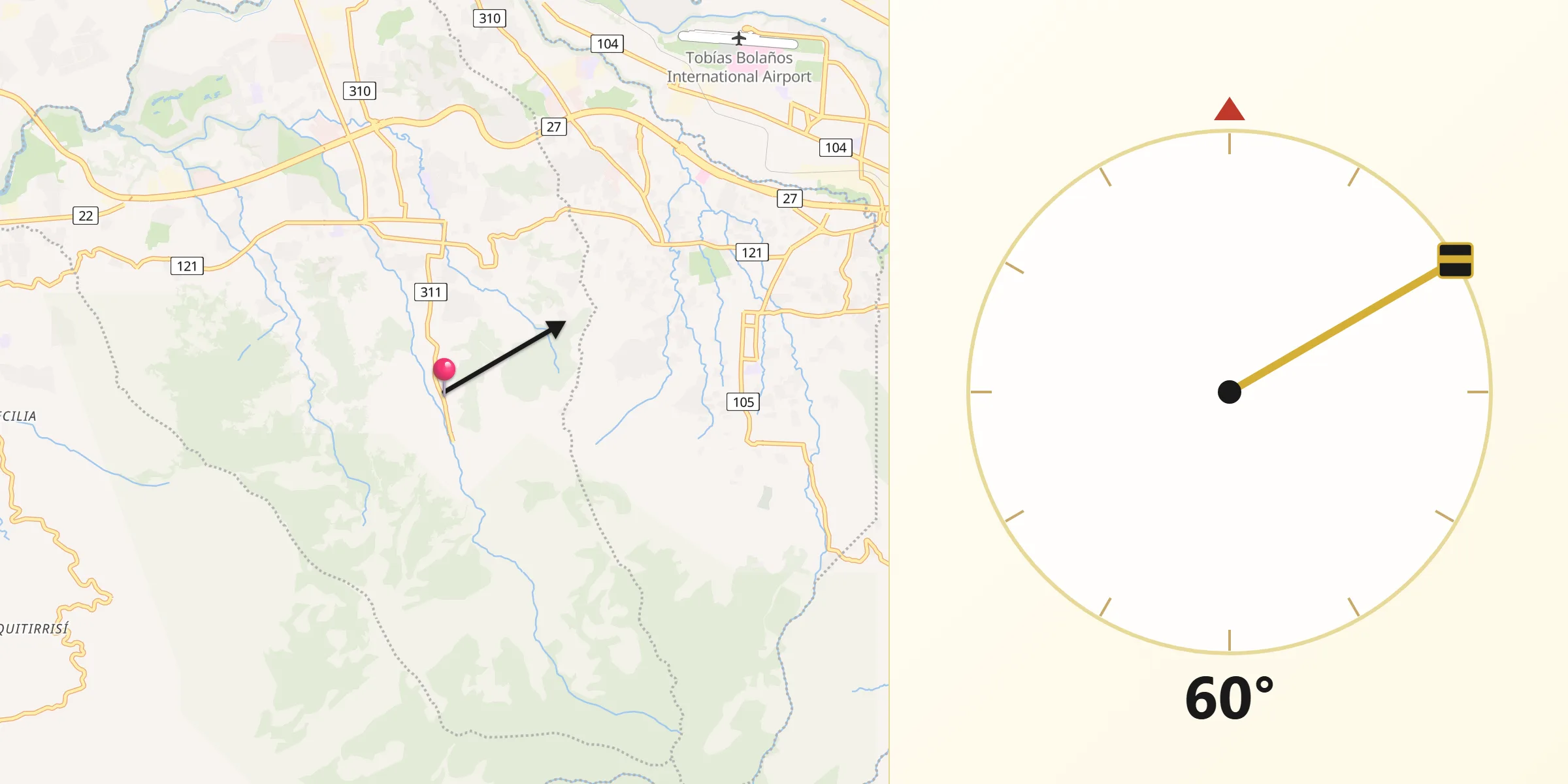 Dirección de la Qibla desde Salitral