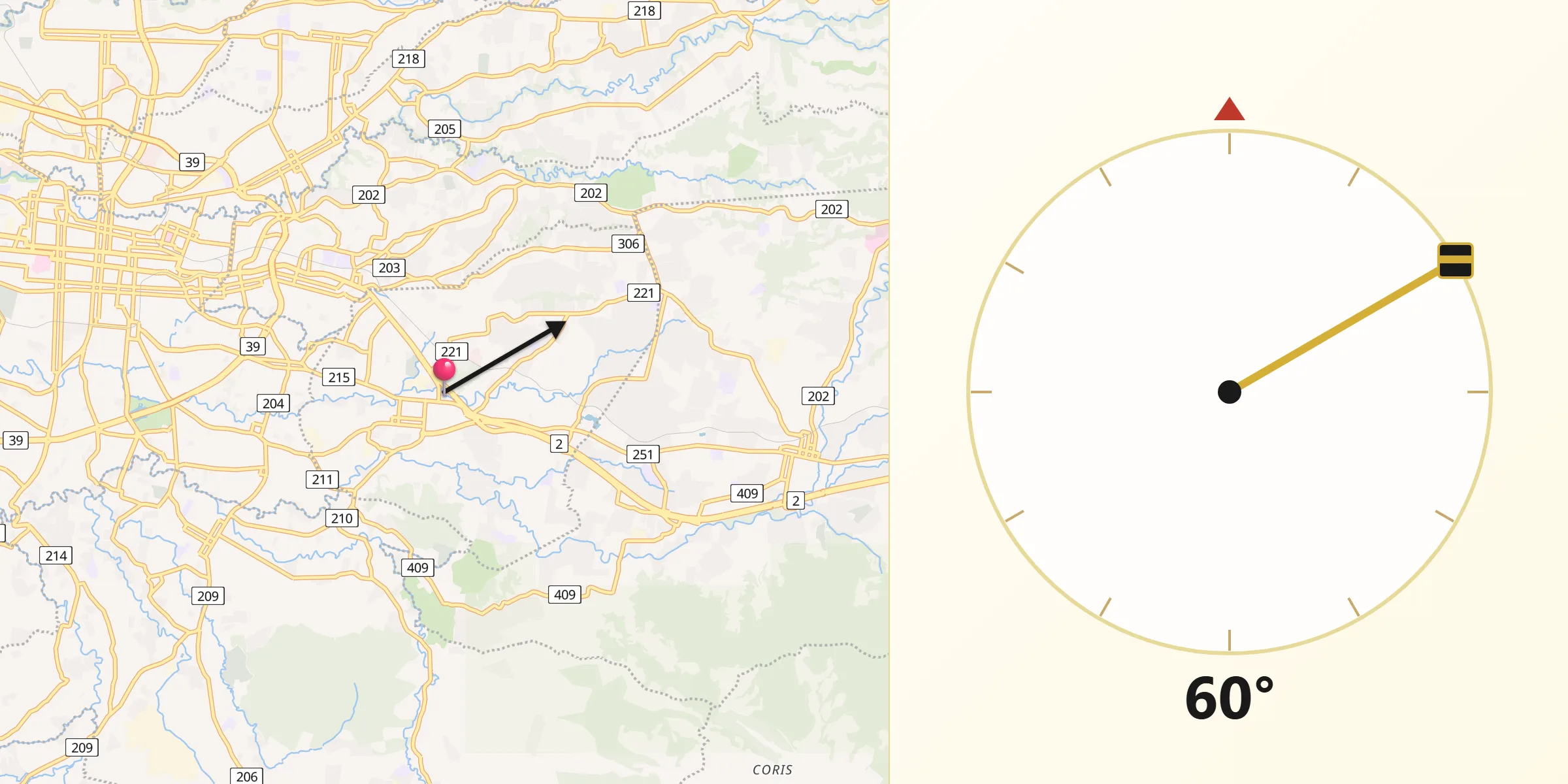 Dirección de la Qibla desde Curridabat