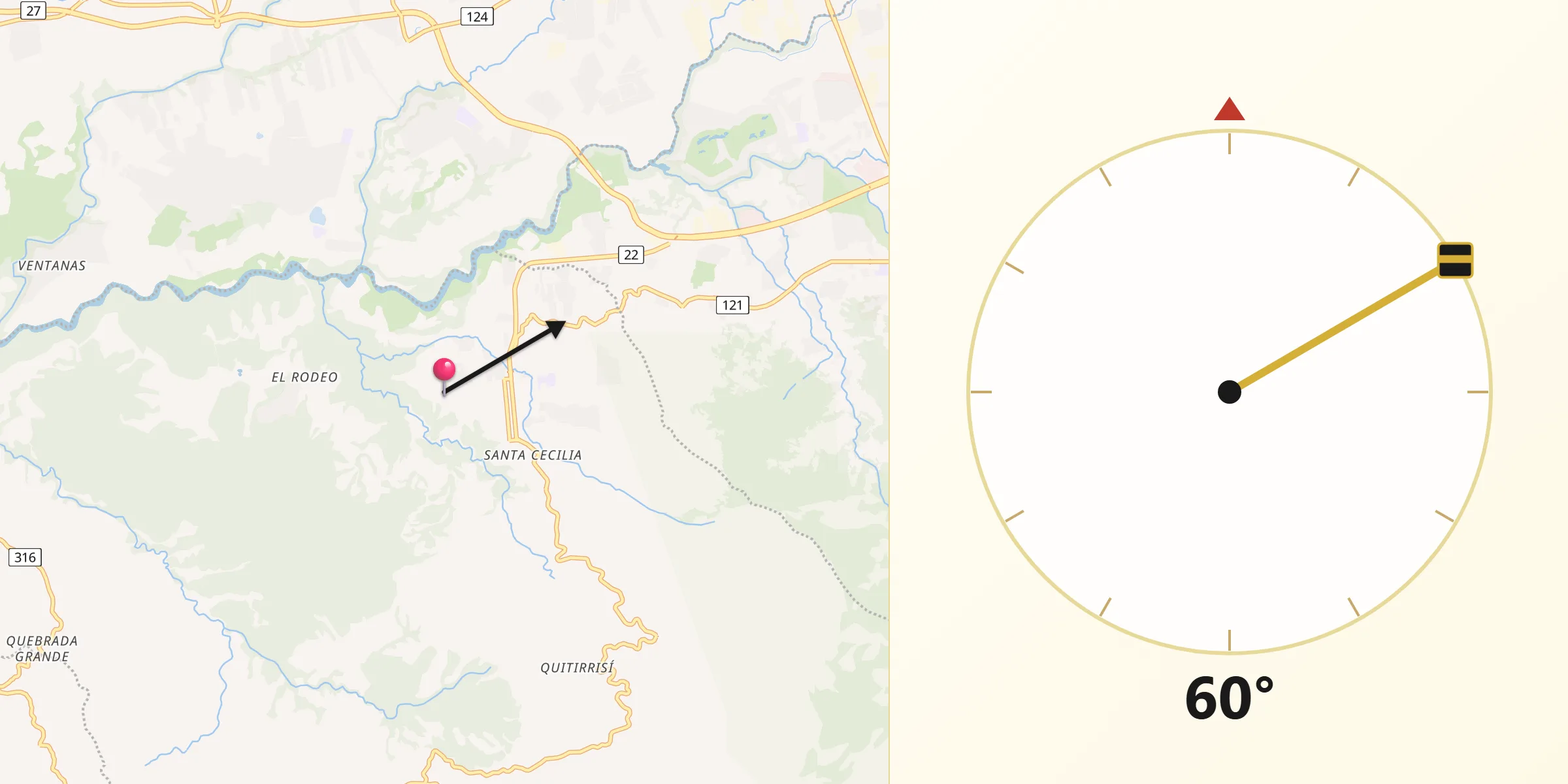 Dirección de la Qibla desde Mora