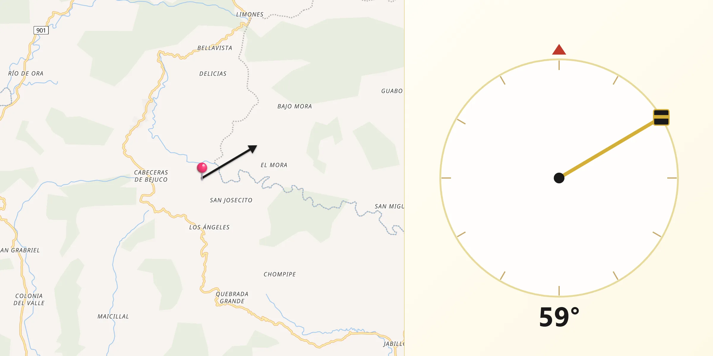 Dirección de la Qibla desde Nandayure