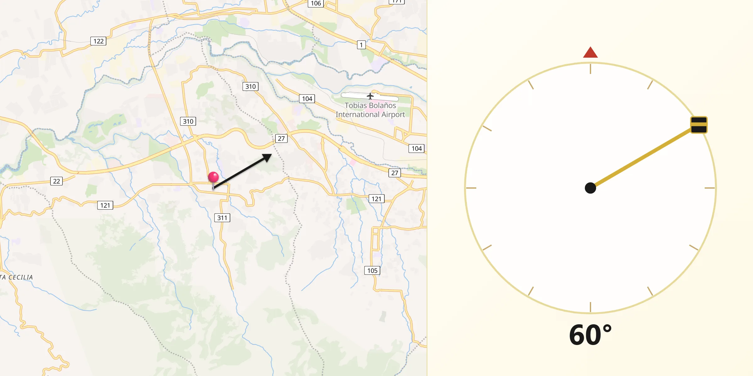 Dirección de la Qibla desde Santa Ana