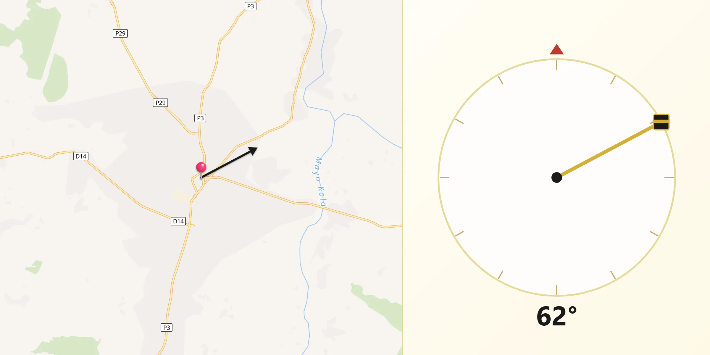 Direction vers la Qibla depuis Guider