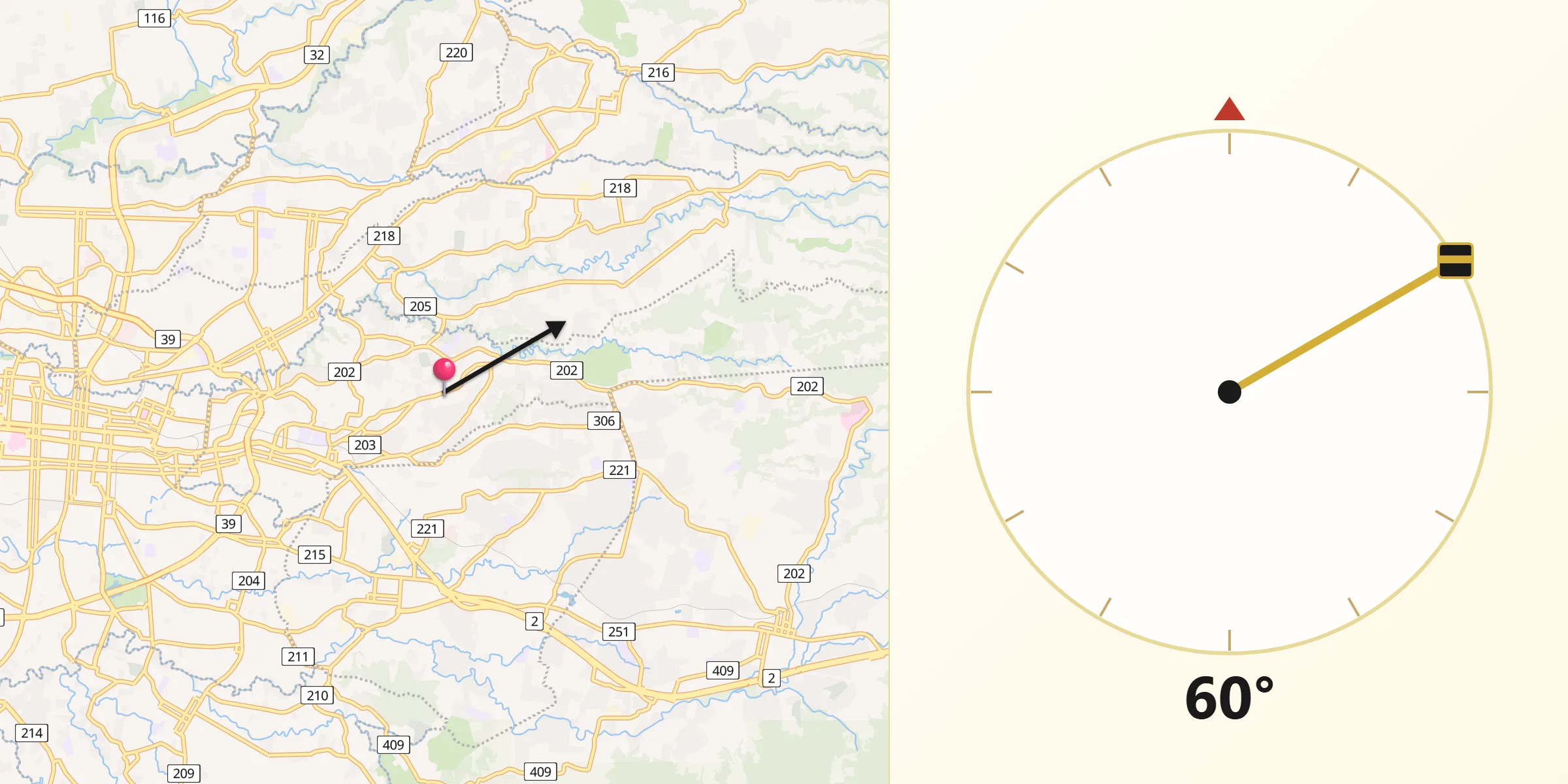 Dirección de la Qibla desde Montes de Oca