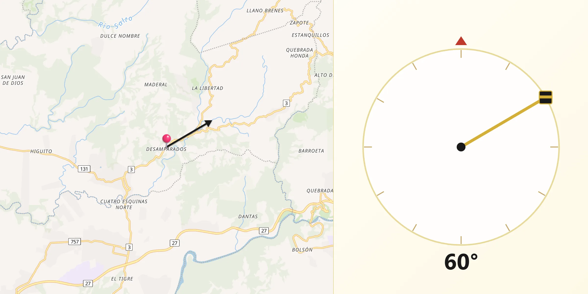 Dirección de la Qibla desde Desamparados