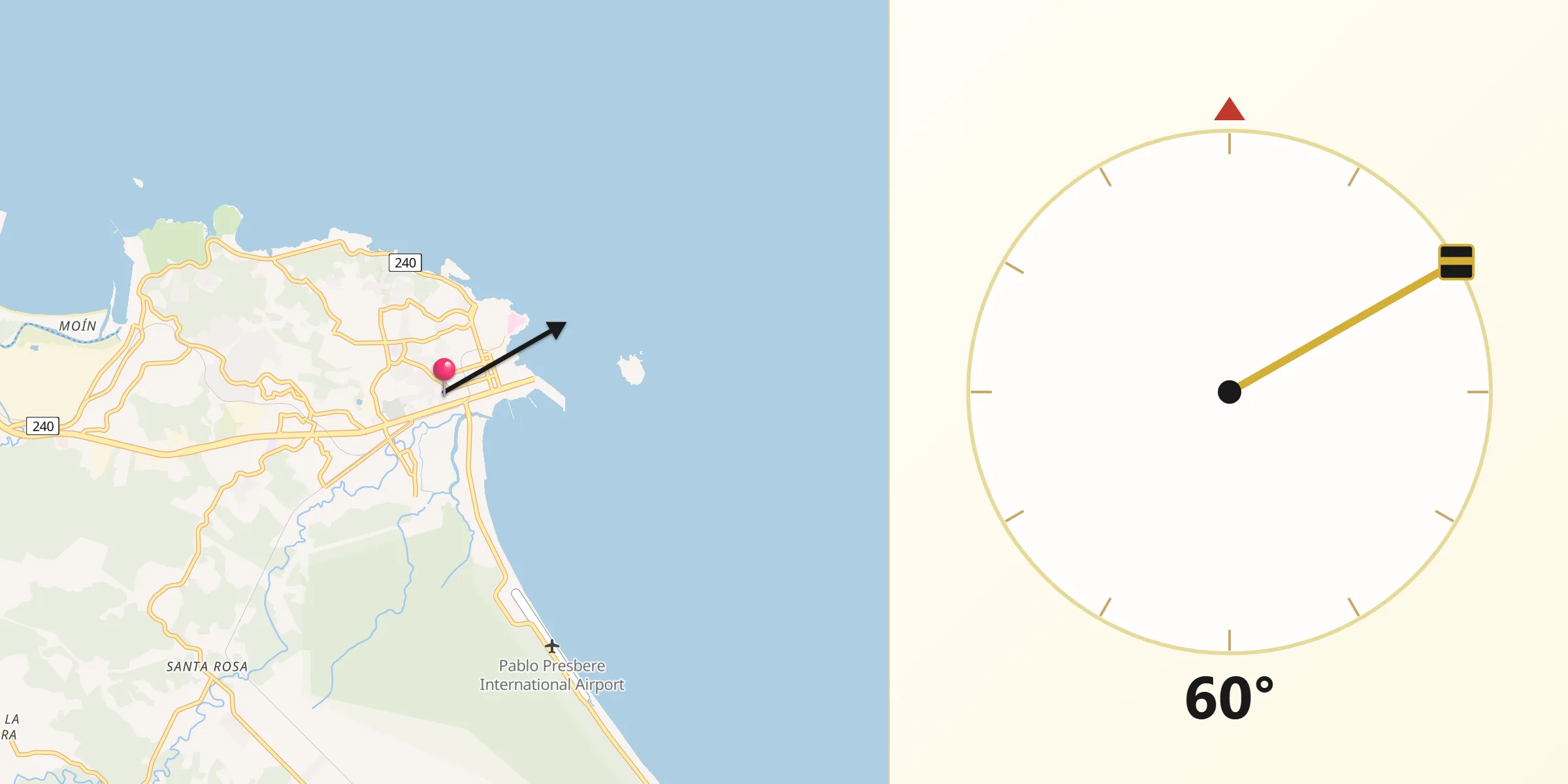 Dirección de la Qibla desde Ciudad de Limón